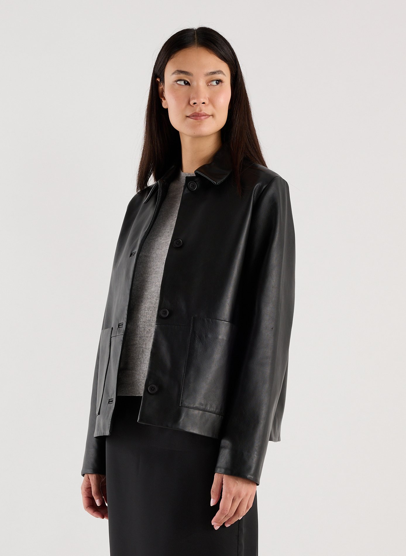 Giacca collo classico in pelle SAISON 1865 Nero