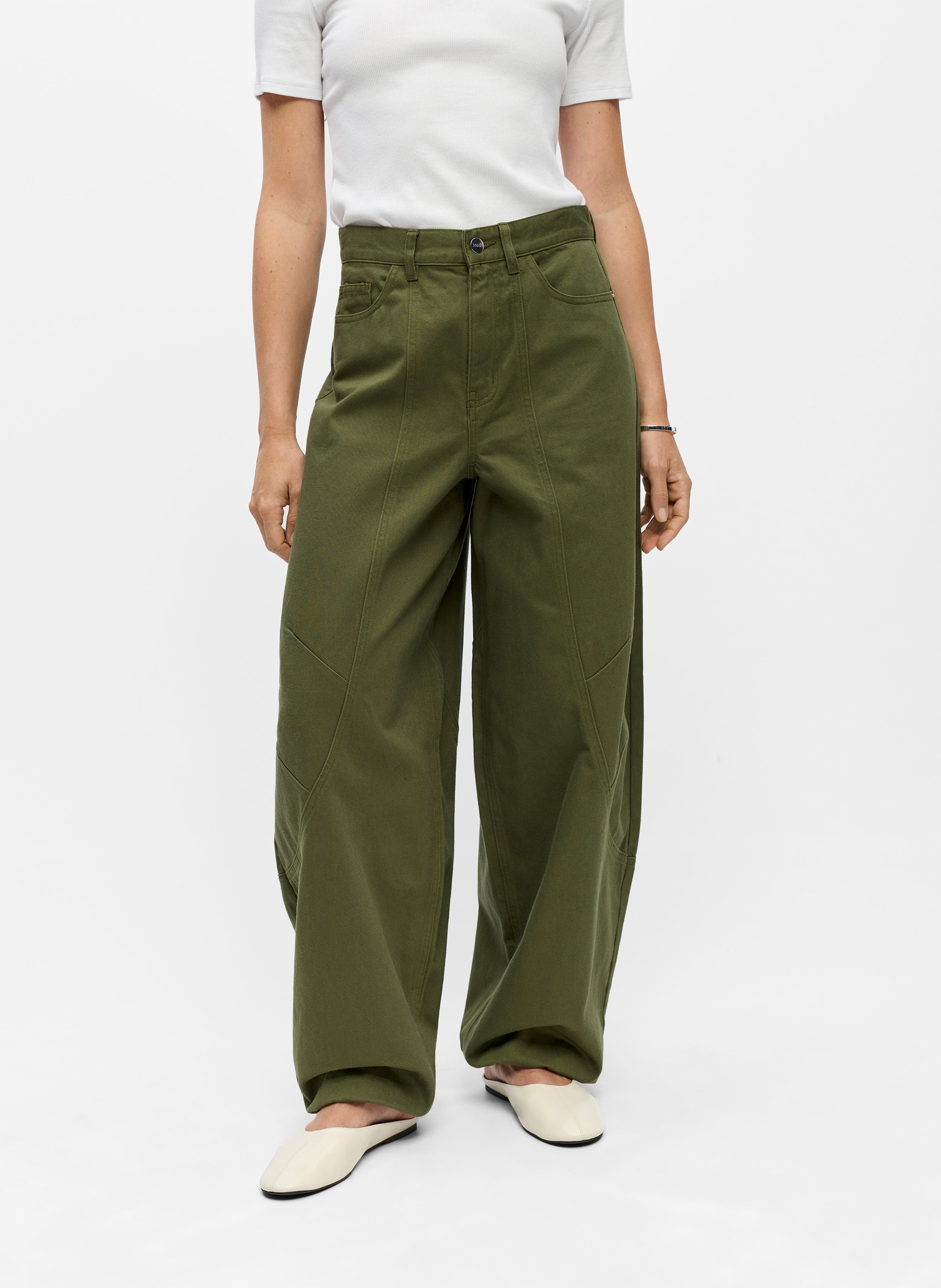 Wide trousers in organic cotton and linen blend OBJECT Green