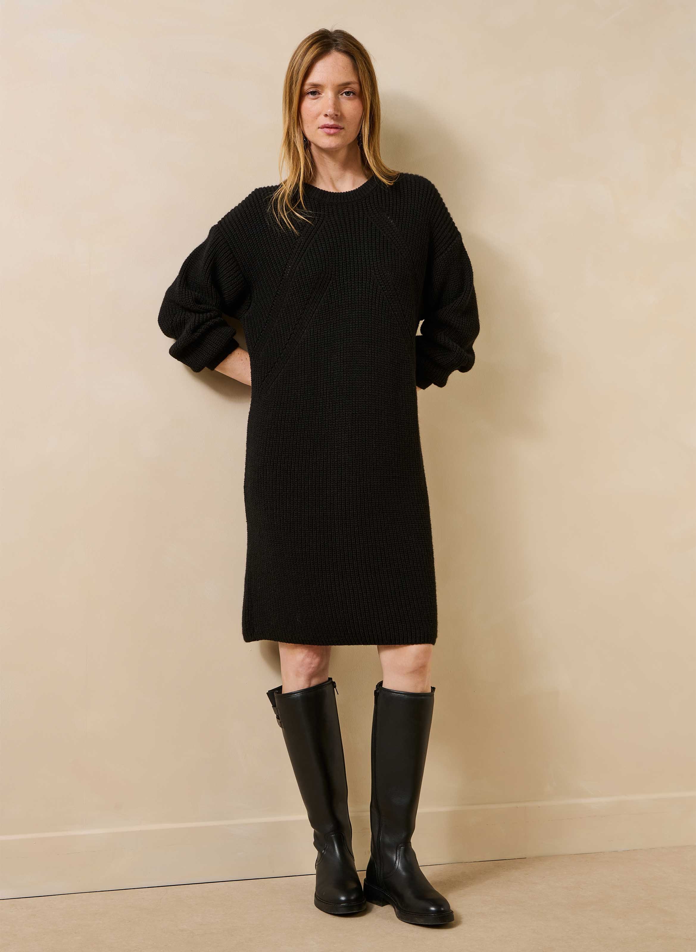 Robe col rond en maille LA FEE MARABOUTEE Noir