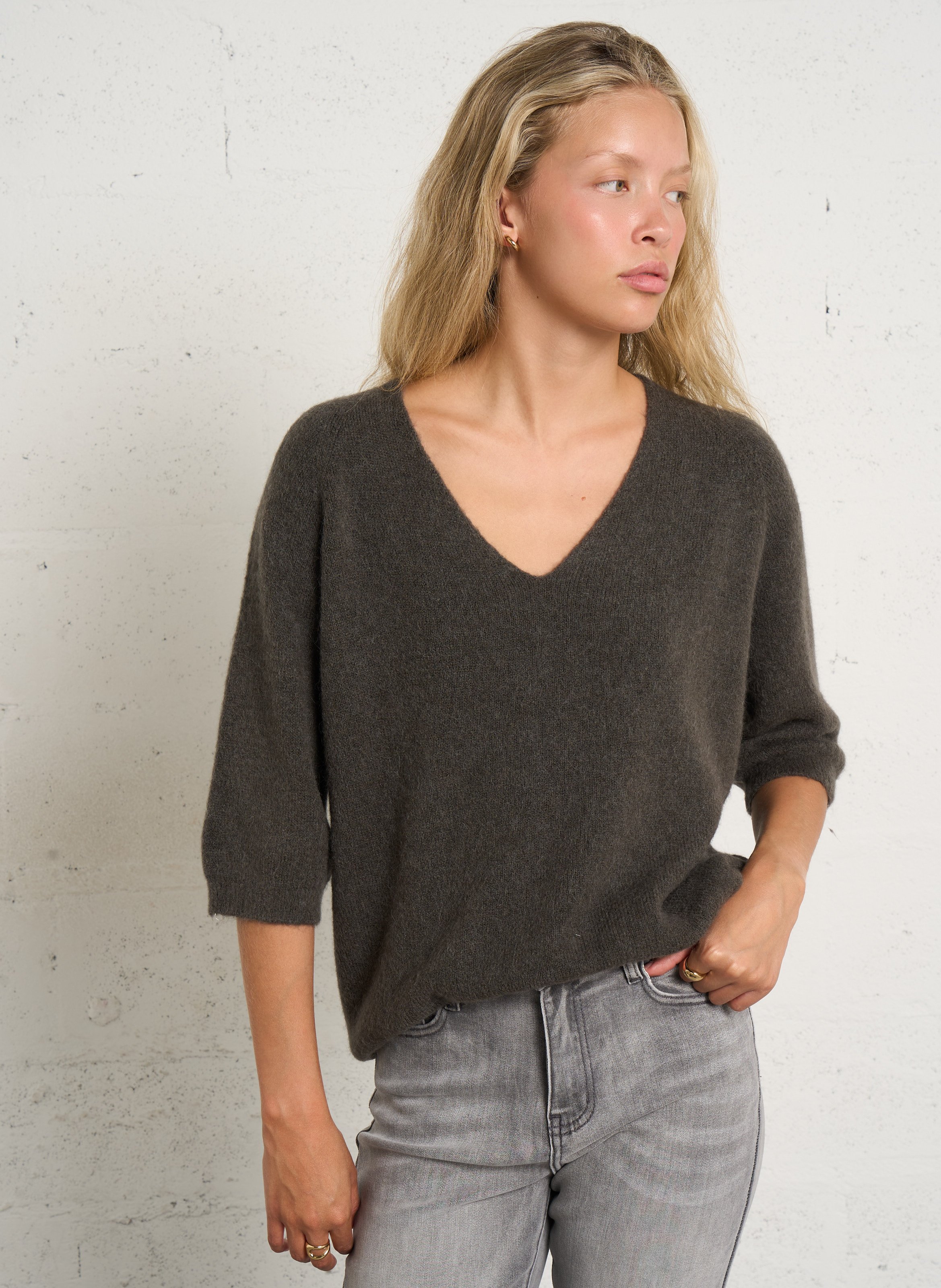 Oversized trui met V-hals PLEASE