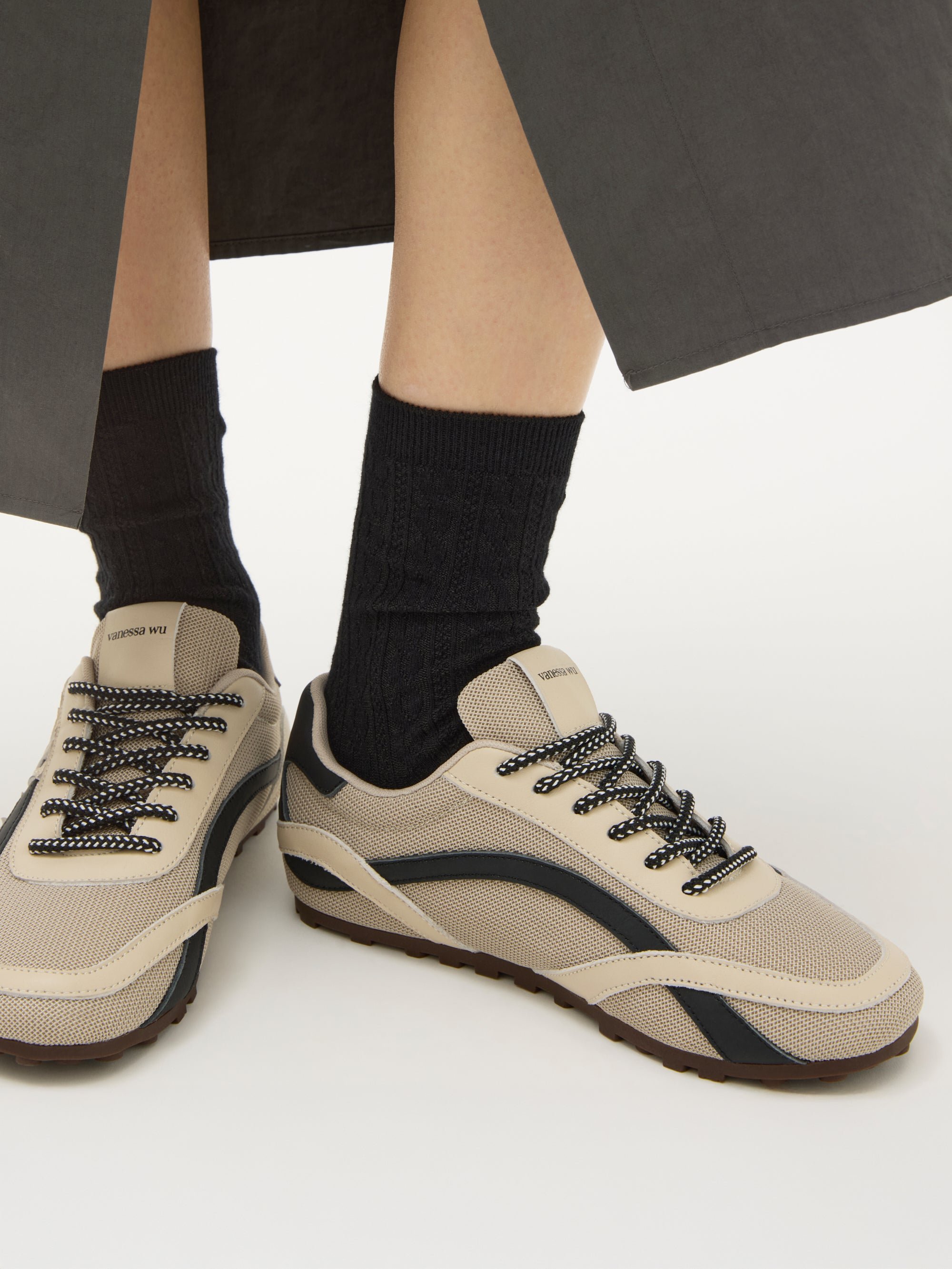 Ribbed Braided High Socks VANESSA WU Black