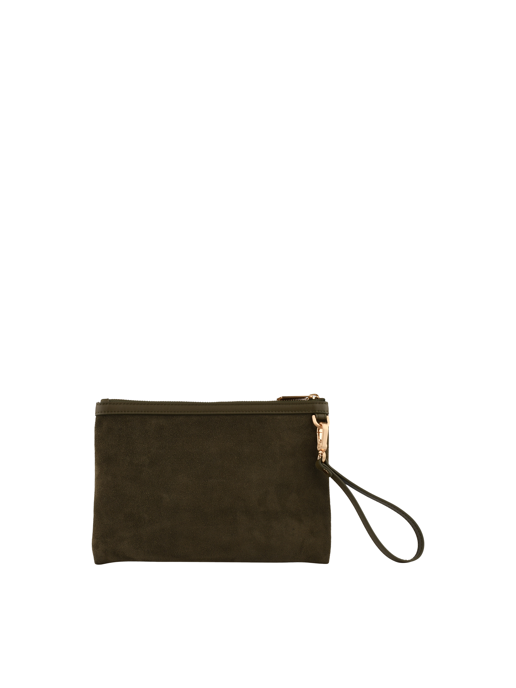 Suede cowhide leather clutch | Khaki POURCHET Women