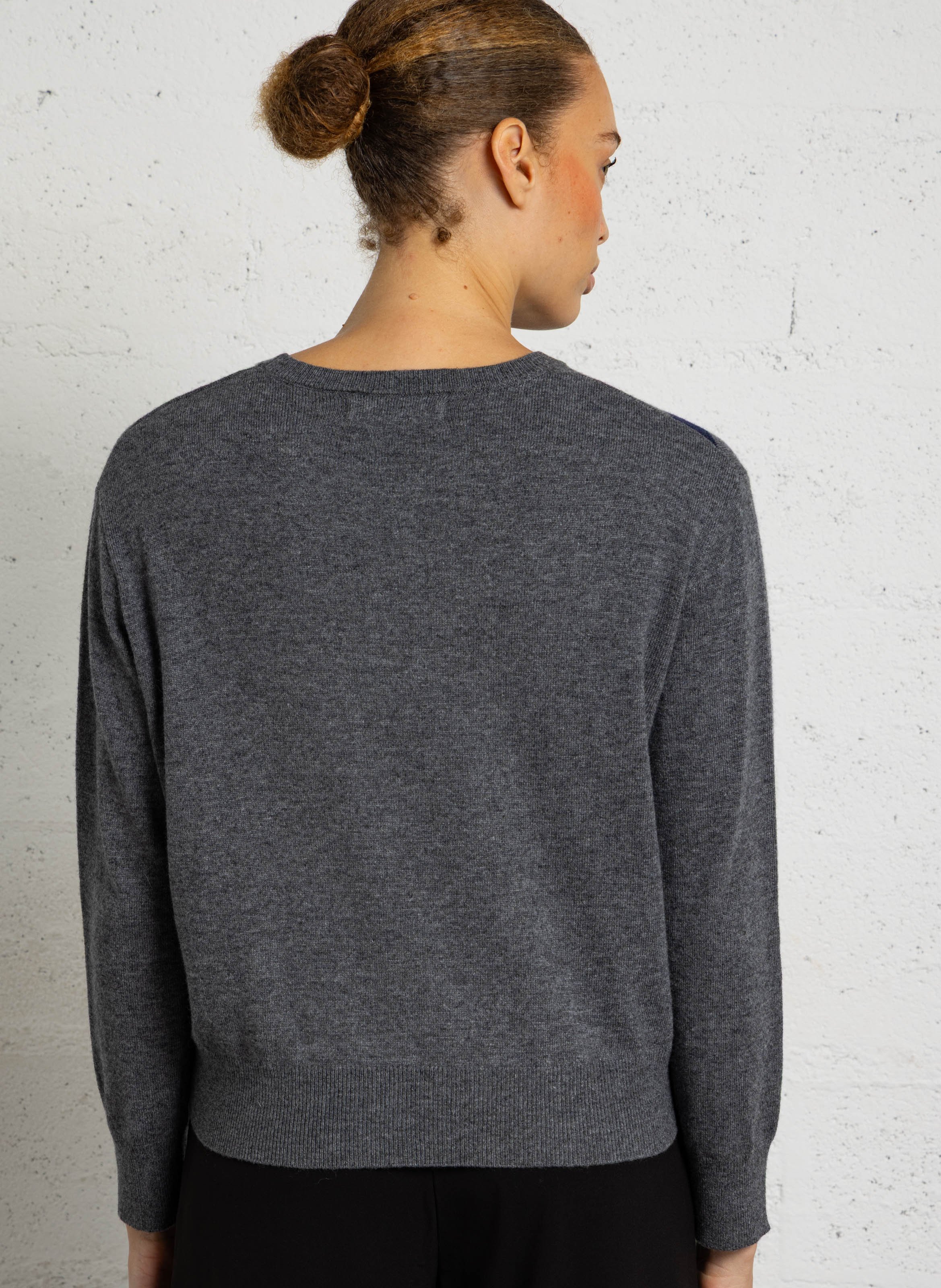 Straight round neck sweater in printed knit NICE THINGS Grey