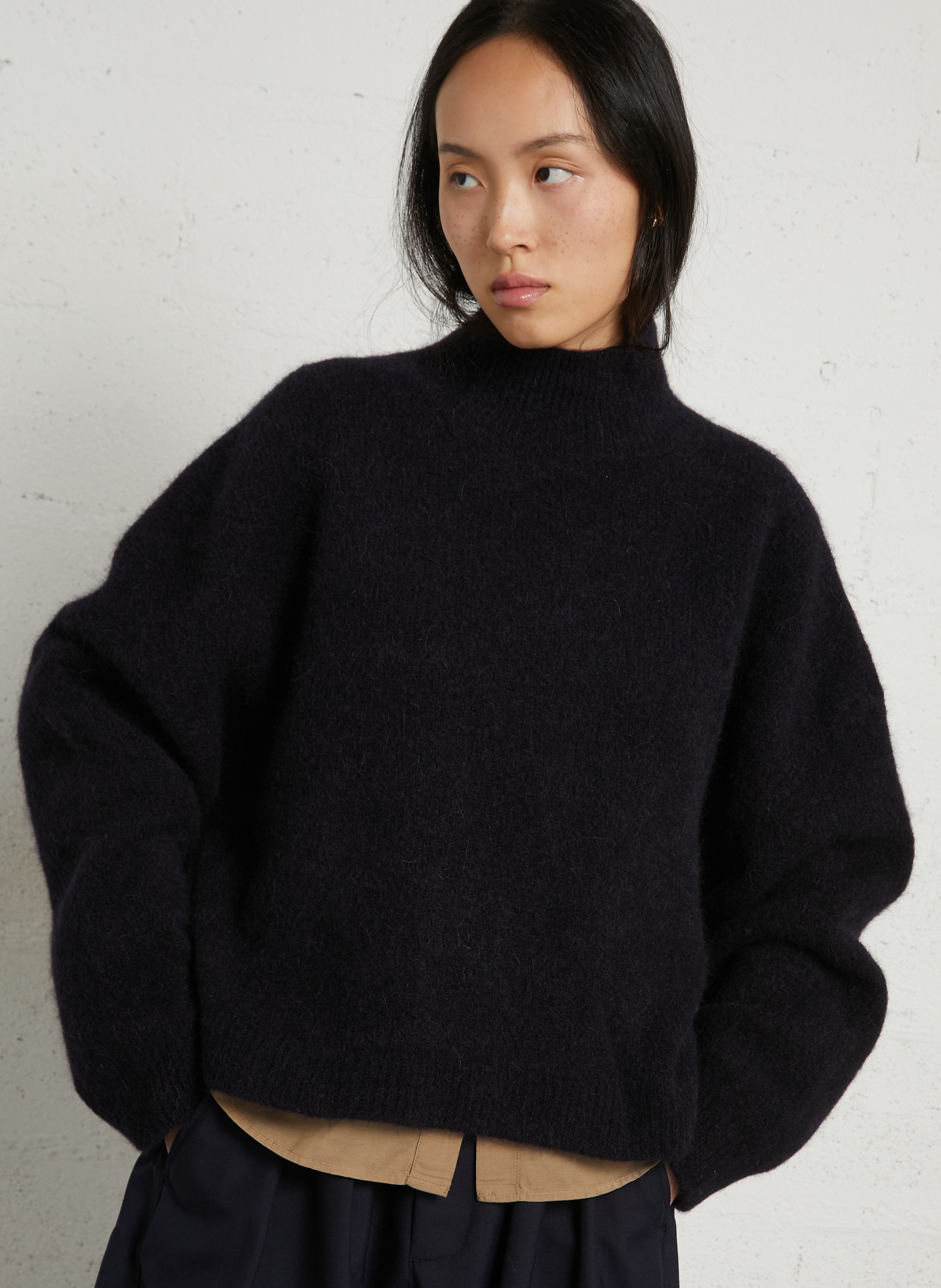 Trui met coltrui van alpaca en merinoswol BELLEPIECE Blauw