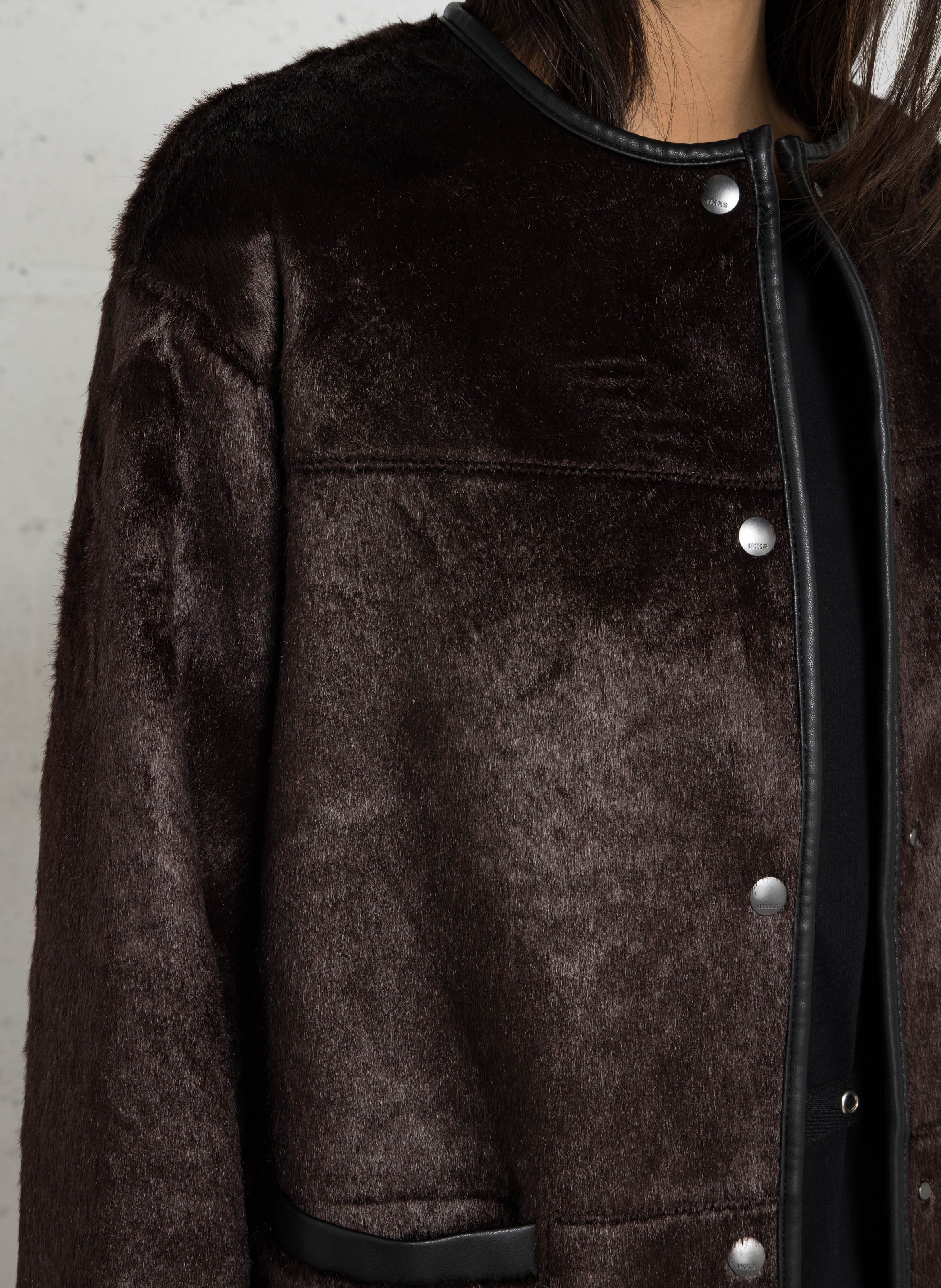 Loose-Fitting Mid-Length Faux Fur Coat IKKS Brown