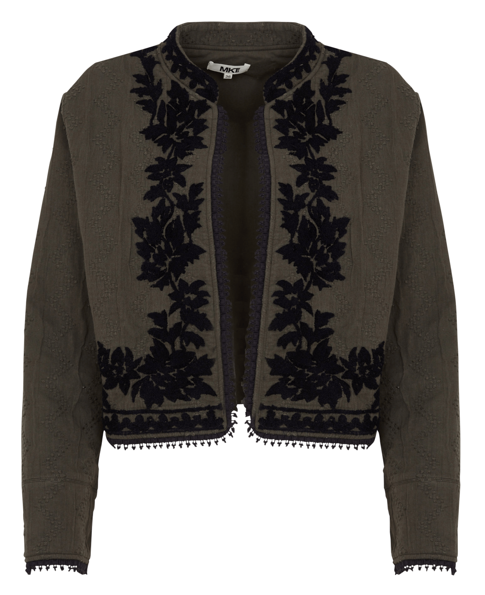 Veste brodée courte droite en coton MKT Kaki