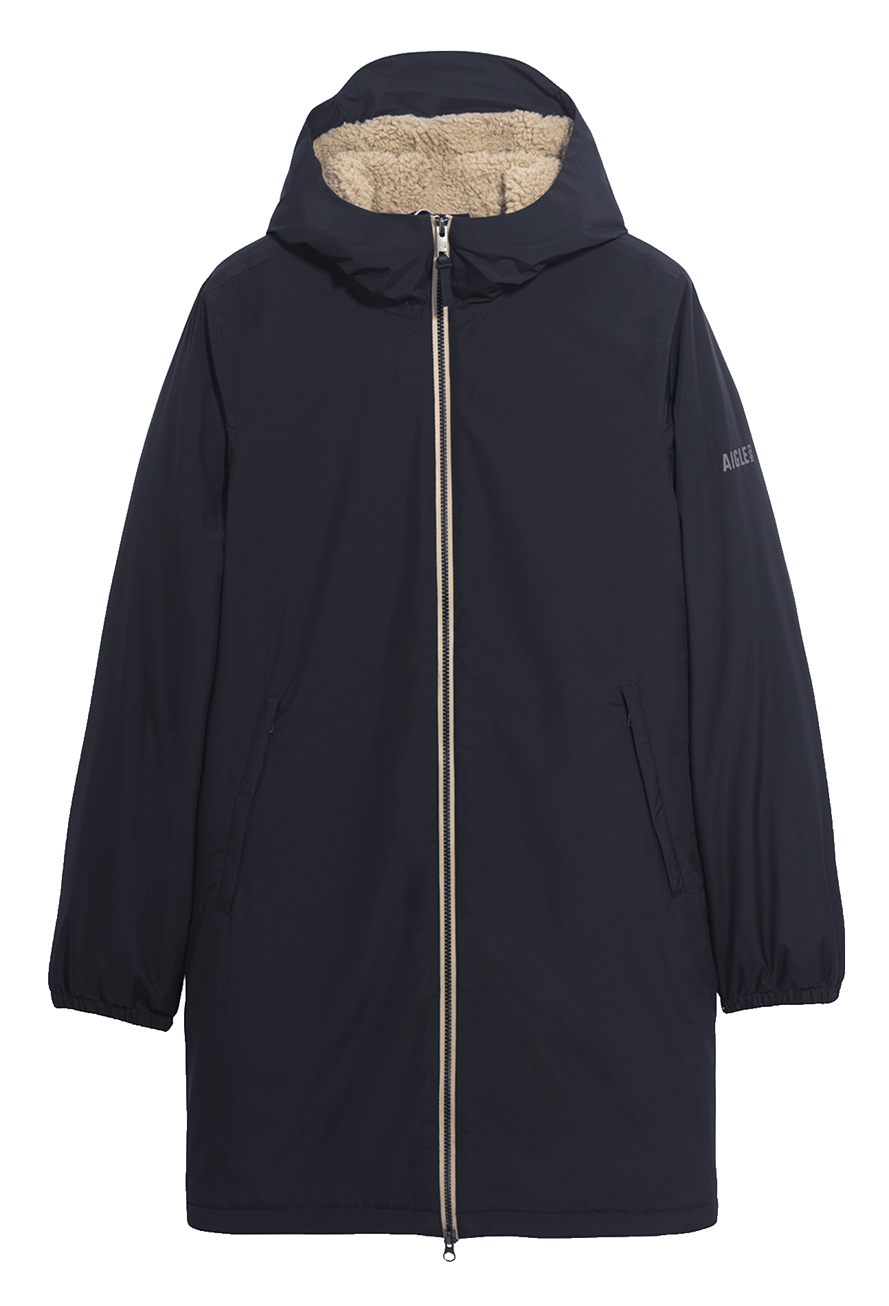 Parka droite mi-longue à capuche unie AIGLE Bleu