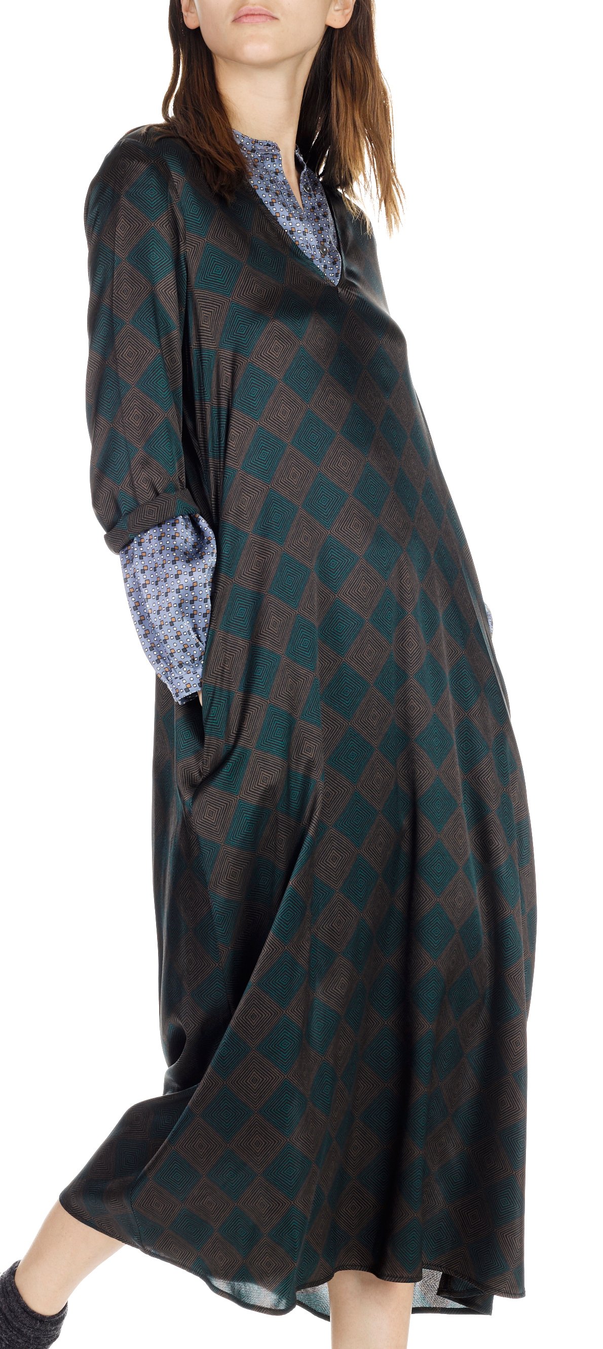 Printed long silk dress  ATTIC AND BARN Green