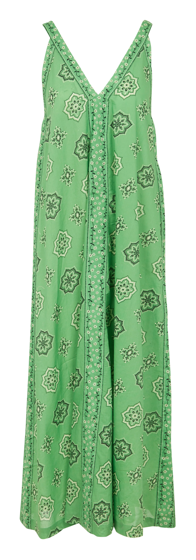 Robe longue col V en coton imprimé SWILDENS Vert