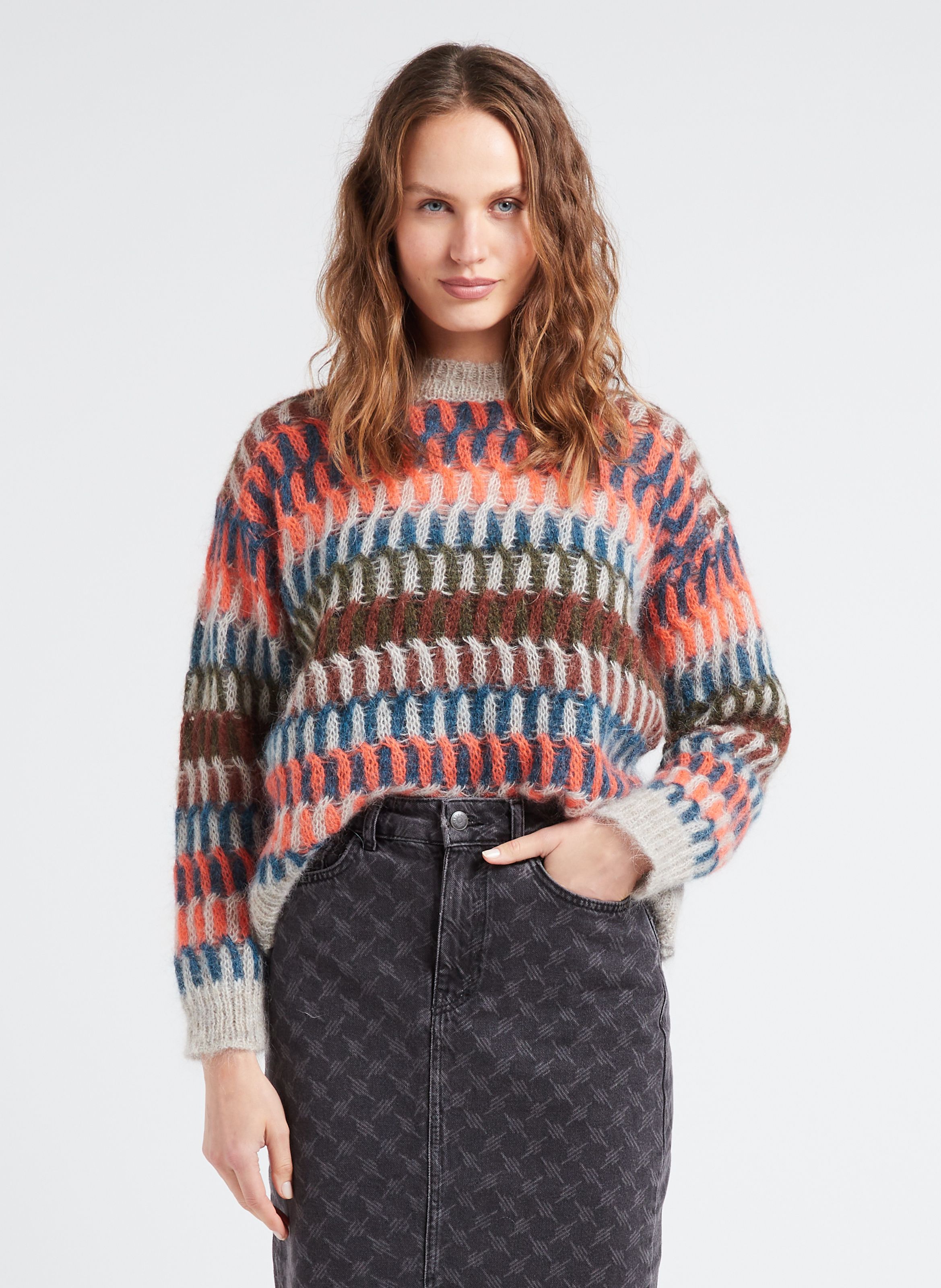 Pull Col Rond Droit En Laine M lang e Kristal Multicolore Bensimon