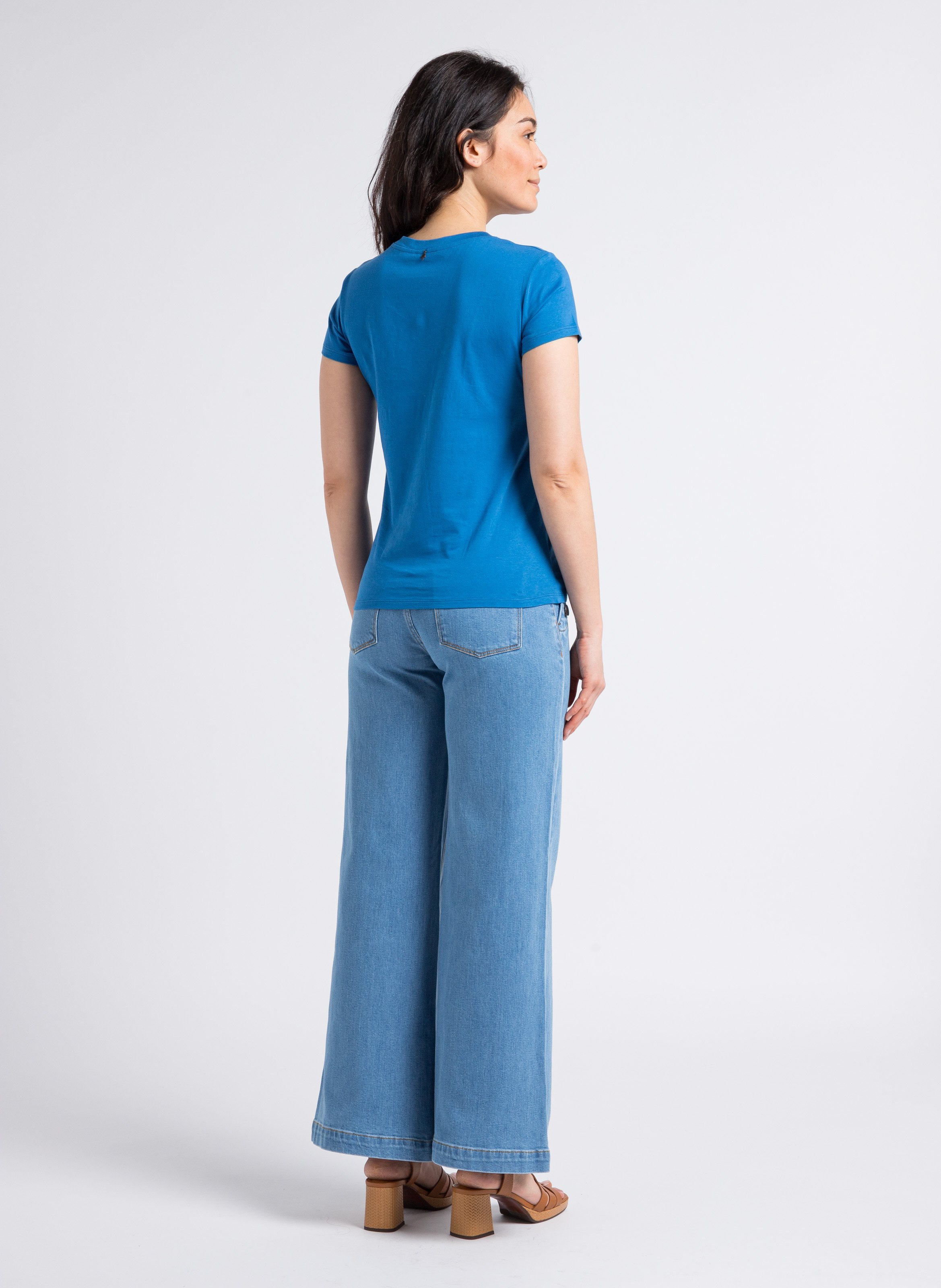 Jean large en deim délavé ONE STEP Bleu