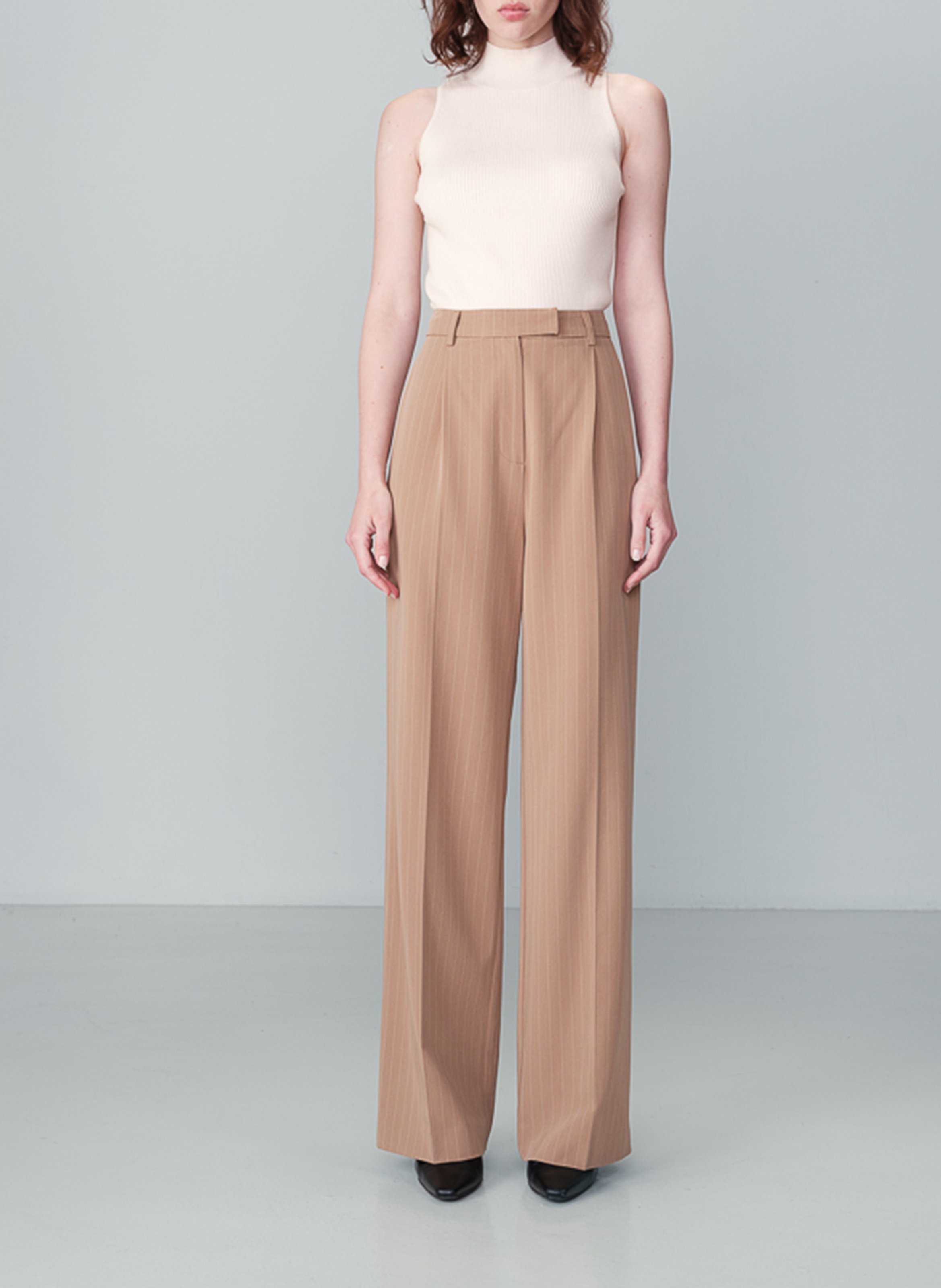 Wide Striped Pleated Trousers GRACE ET MILA Brown