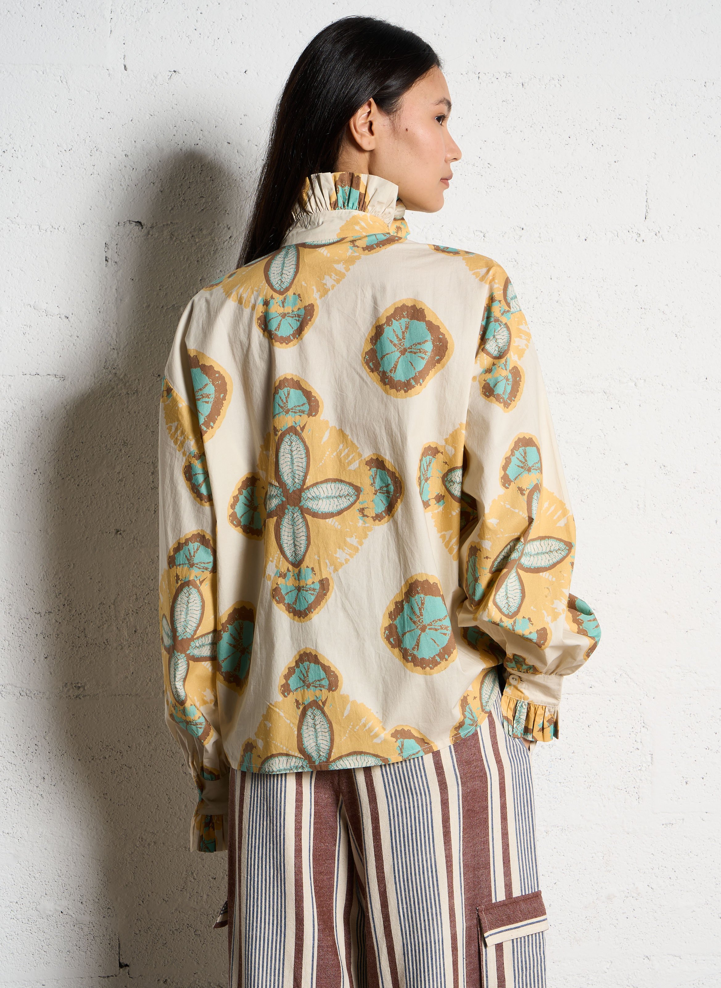 Printed cotton high-neck blouse V DE VINSTER Yellow