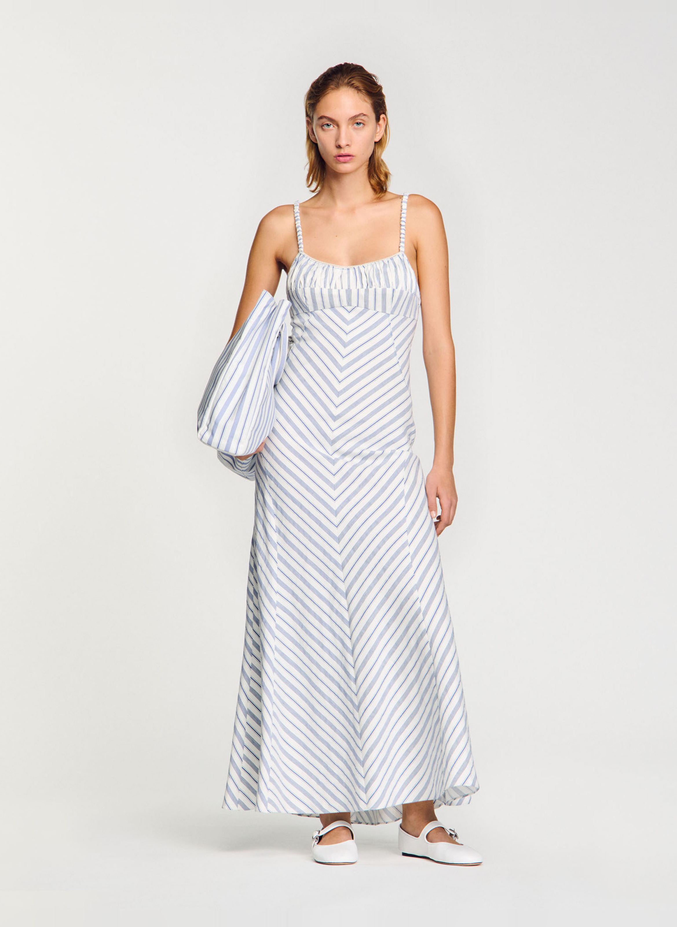 Robe longue rayée à bretelles Bleu ecru Sandro - Femme