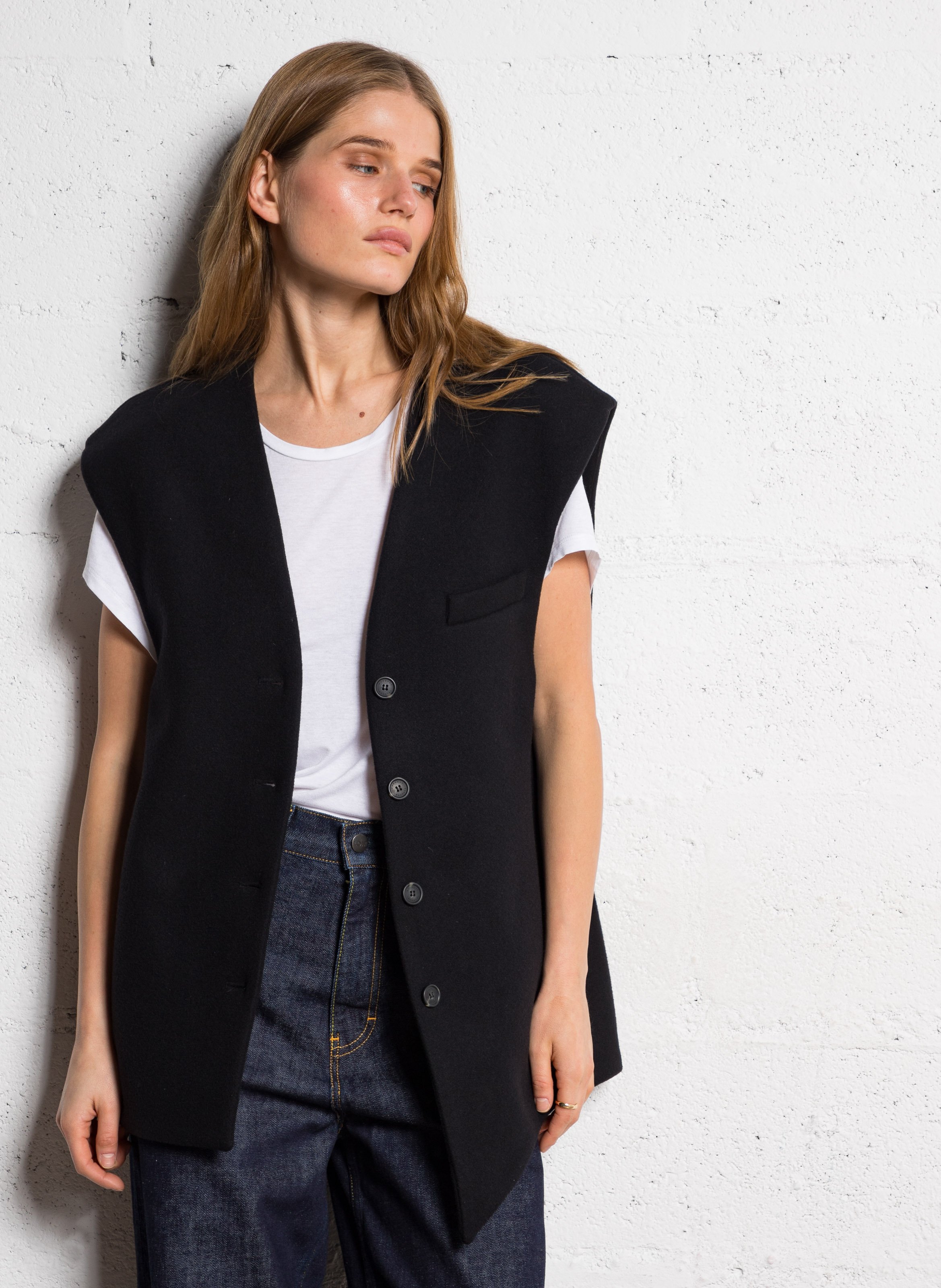 Veste col V en laine mélangée MARGAUX LONNBERG Noir