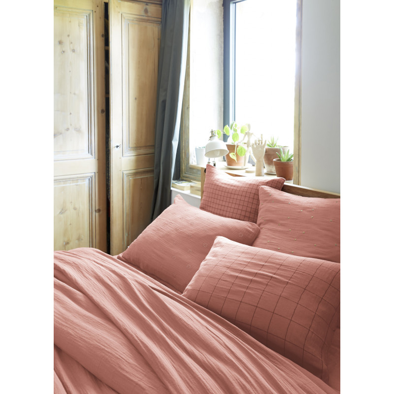 Cotton percale pillow case L'EFFET PAPILLON Pink