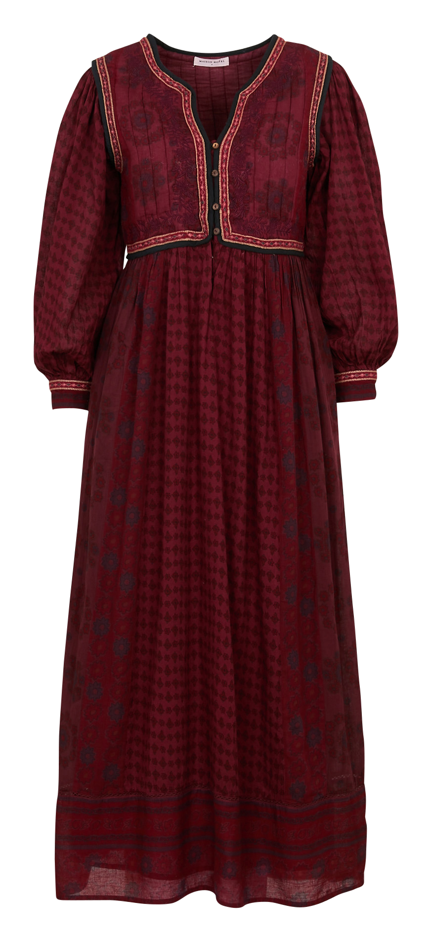 Long dress with Tunisian collar in floral pattern MAISON HOTEL Red
