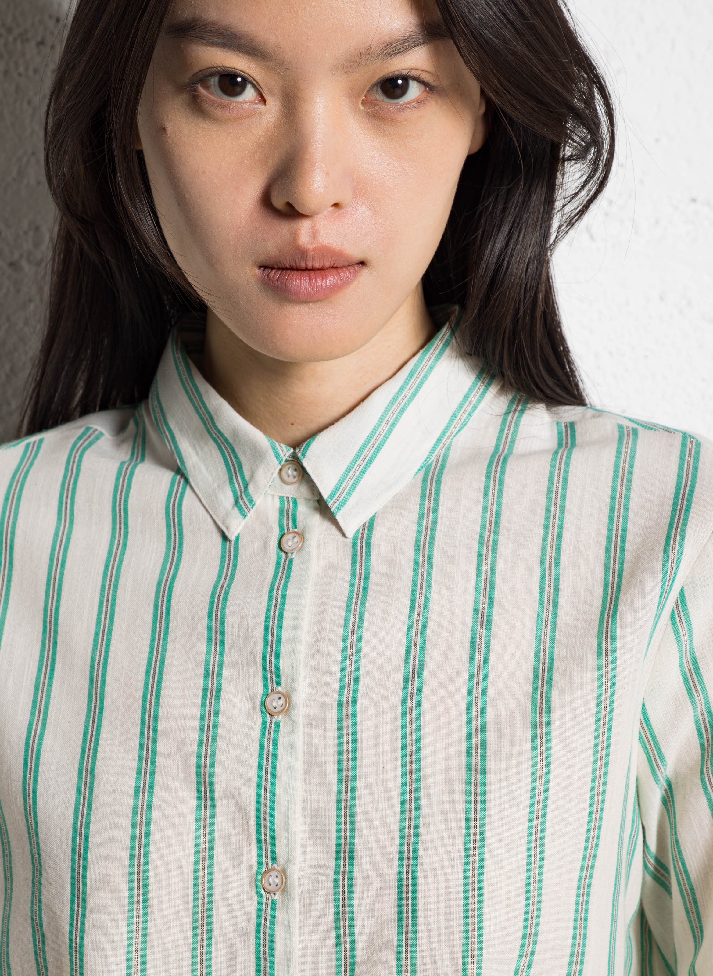 Chemise droite col classique à rayures métallisées ONE STEP Vert