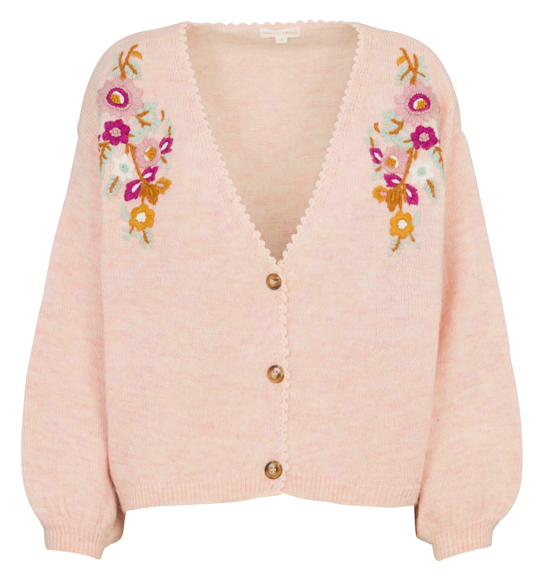 Oversized cardigan with floral embroidery LOUISE MISHA Pink