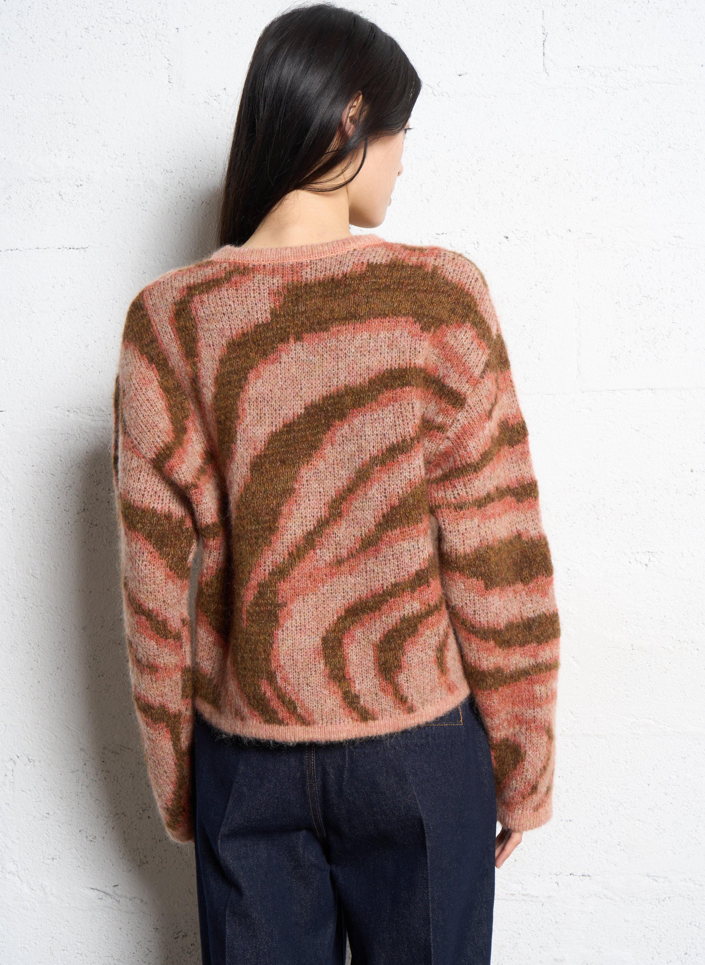 Pull droit col rond jacquard en maille mélangée SUNCOO Rose