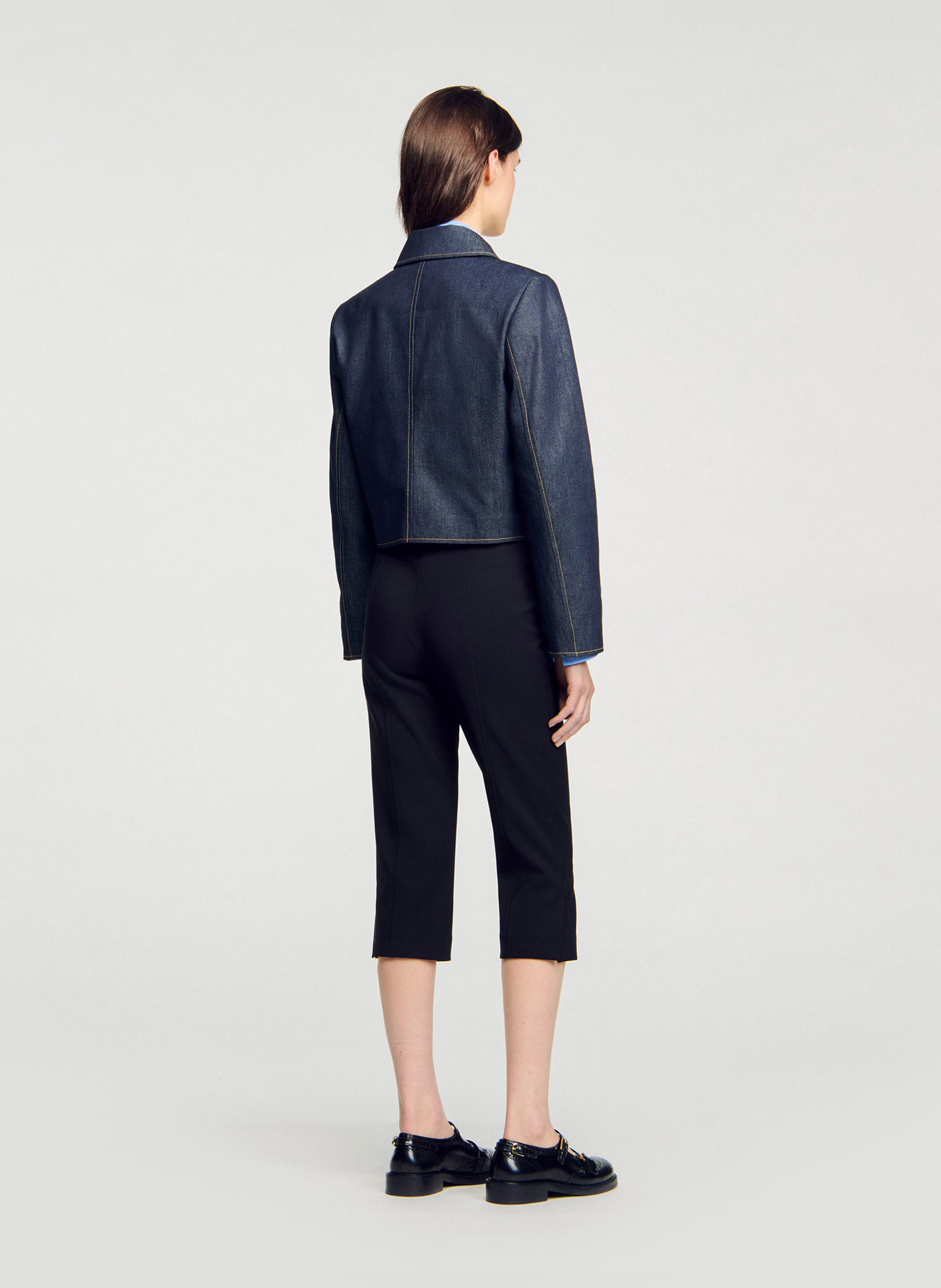 Veste courte col classique en denim SANDRO Bleu