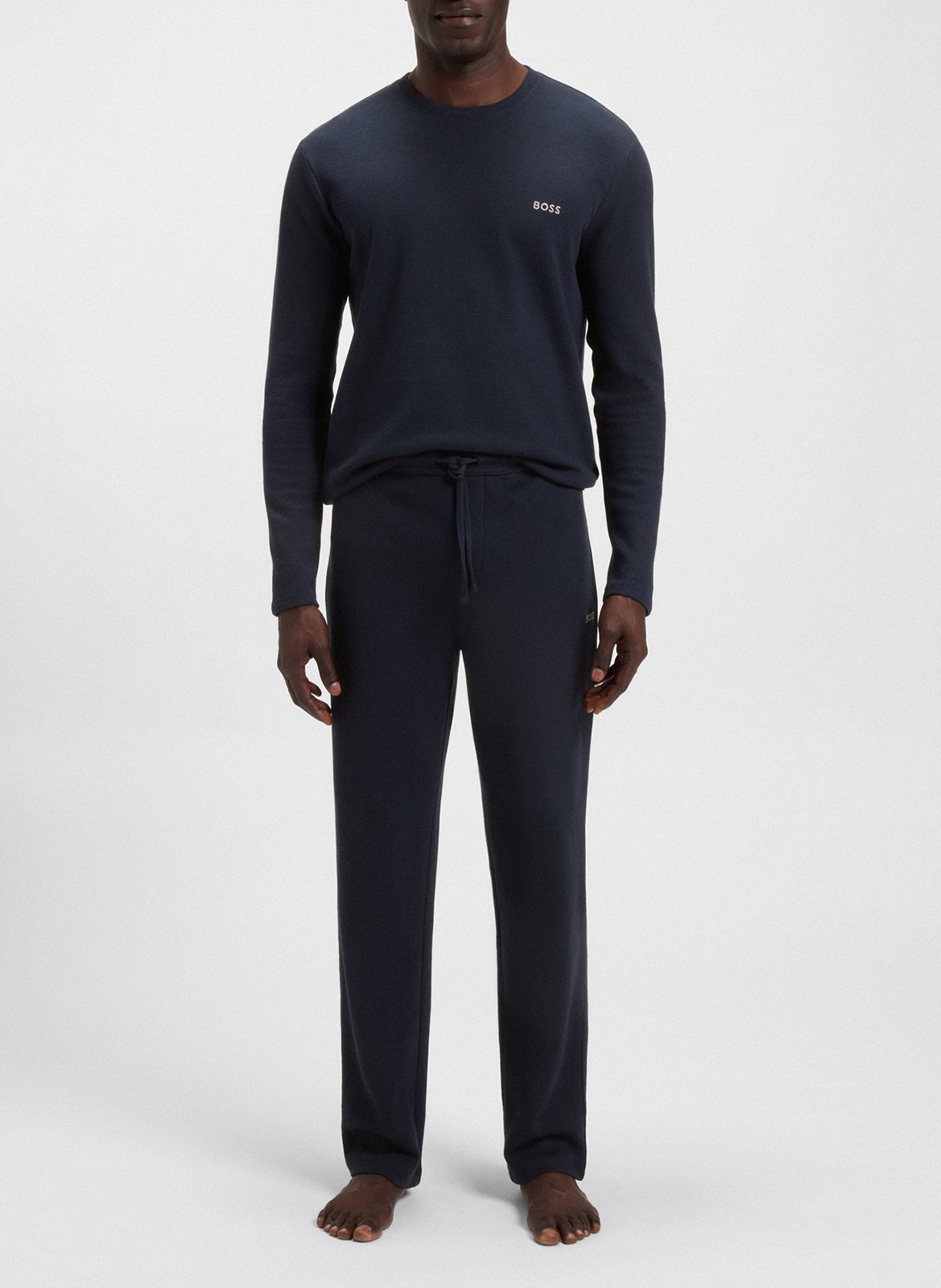 Solid straight-leg trousers with logo BOSS Blue