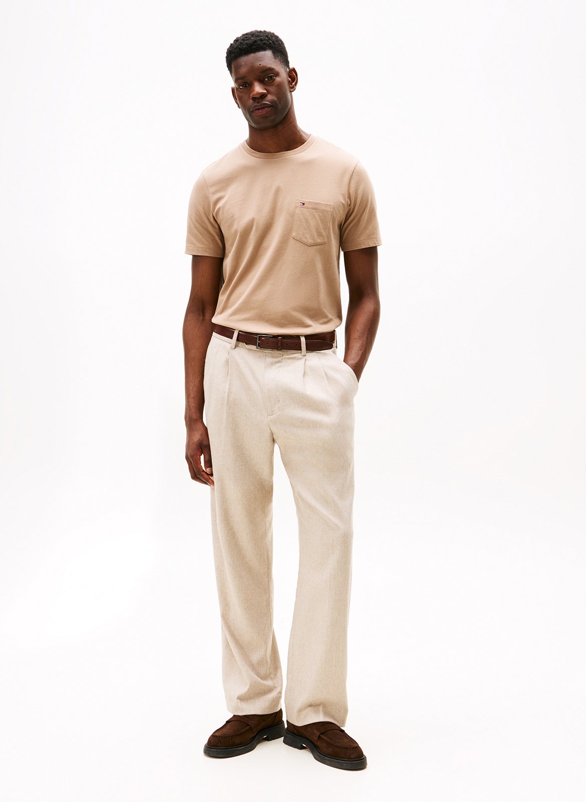 Tee-shirt col rond en coton TOMMY HILFIGER Beige