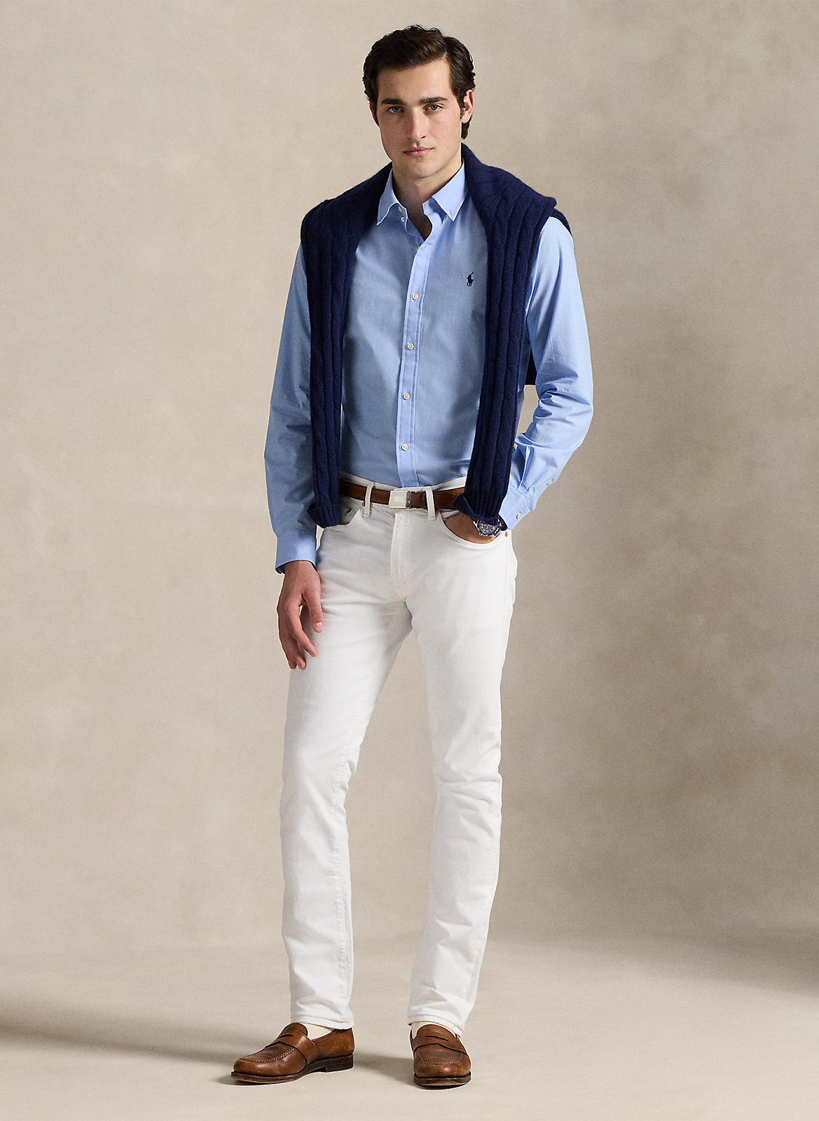 Cotton-blend straight-cut shirt with button-down collar POLO RALPH LAUREN Blue