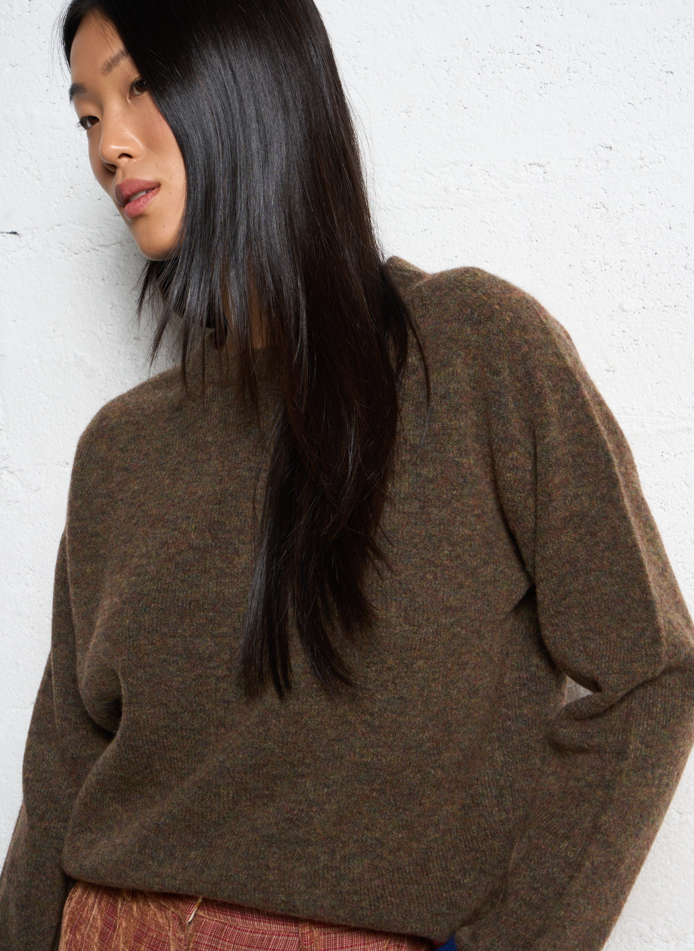 Pull large uni en laine mélangée MOMONI Vert