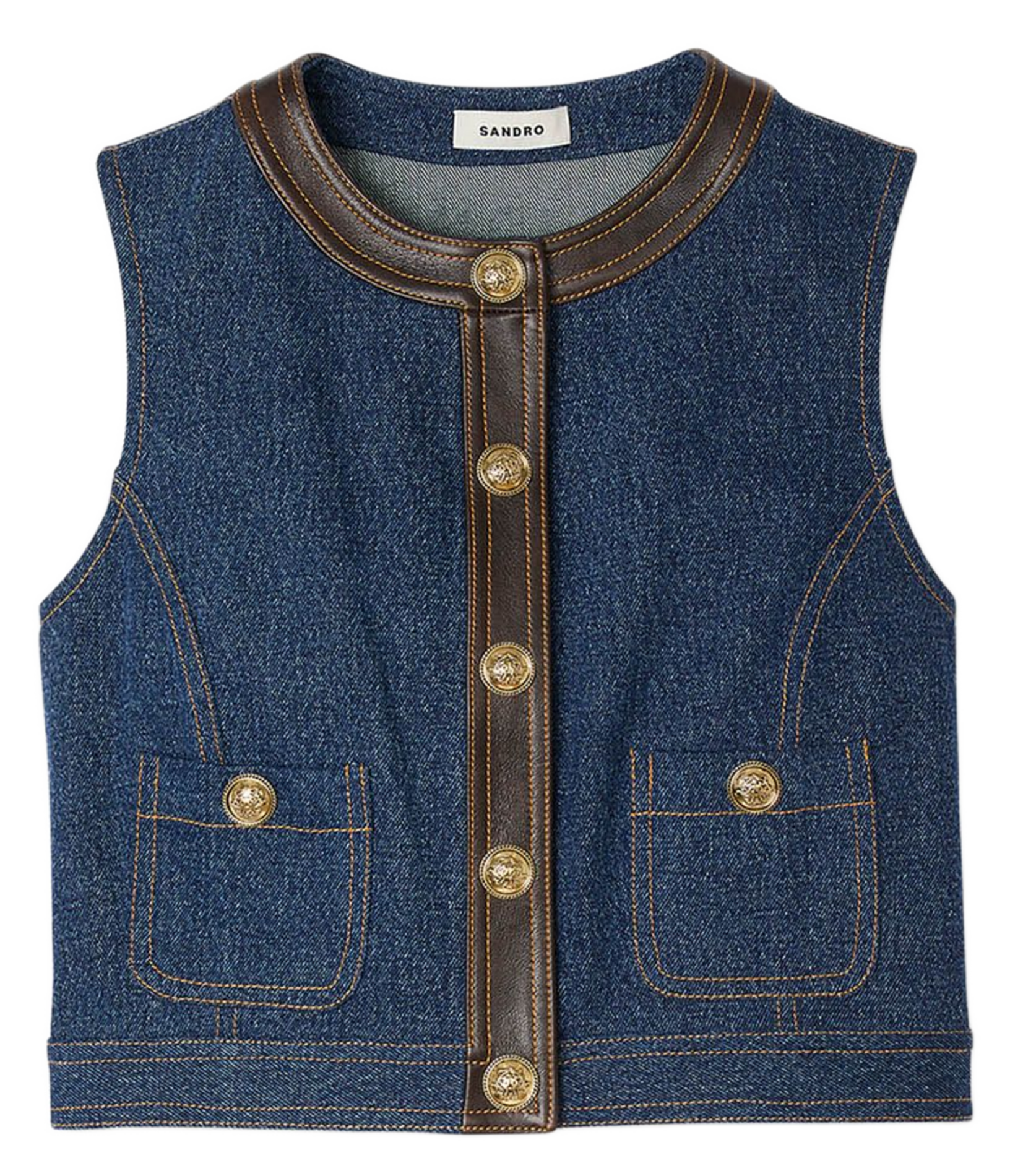 Top col rond en denim de coton SANDRO Bleu