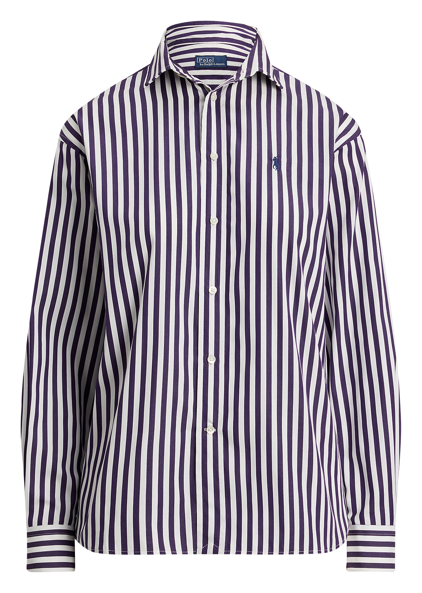 Chemise droite col polo en coton rayé  1323e bright purple white
