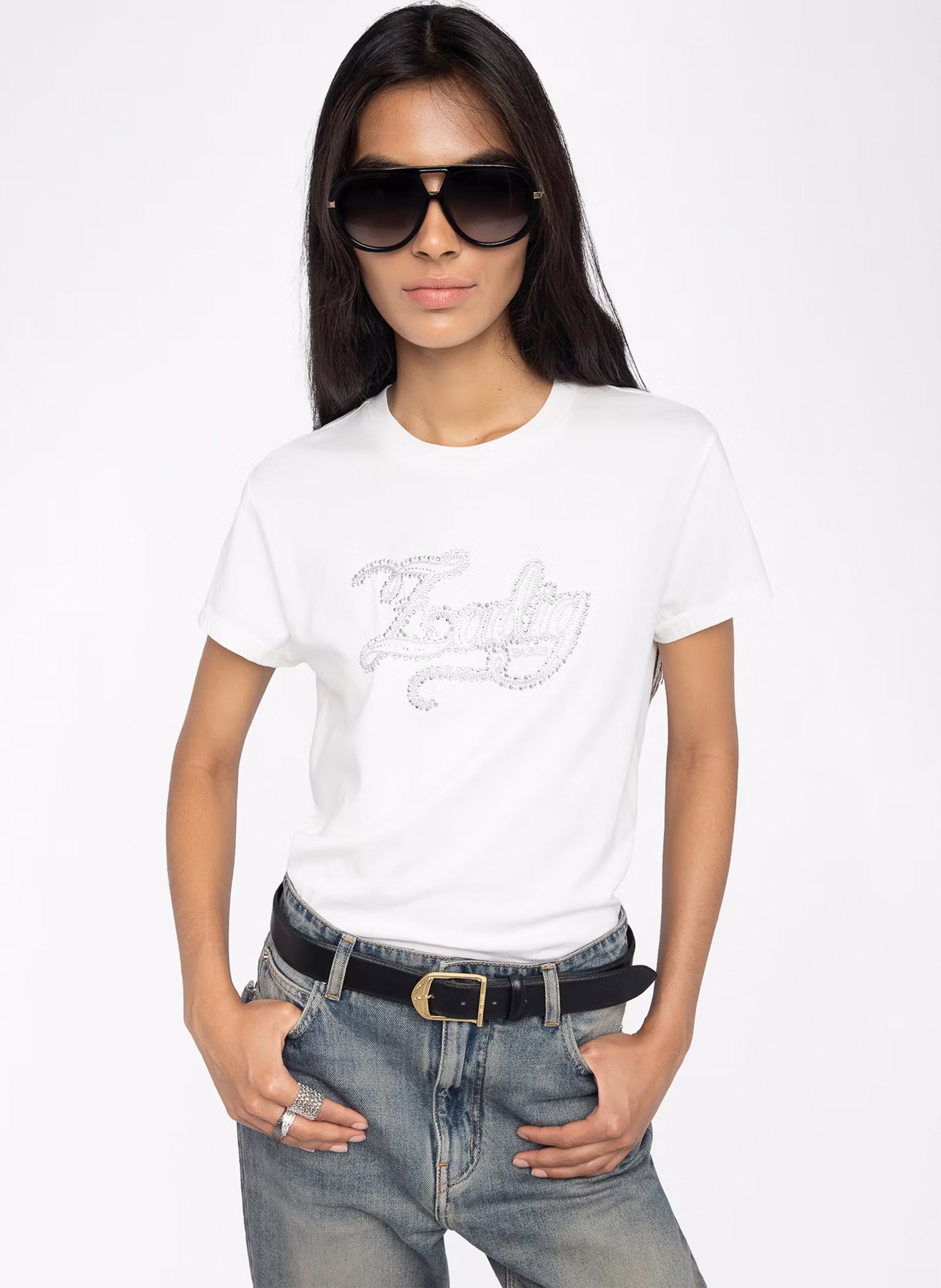 Tee-shirt droit en coton brodé ZADIG&VOLTAIRE Blanc