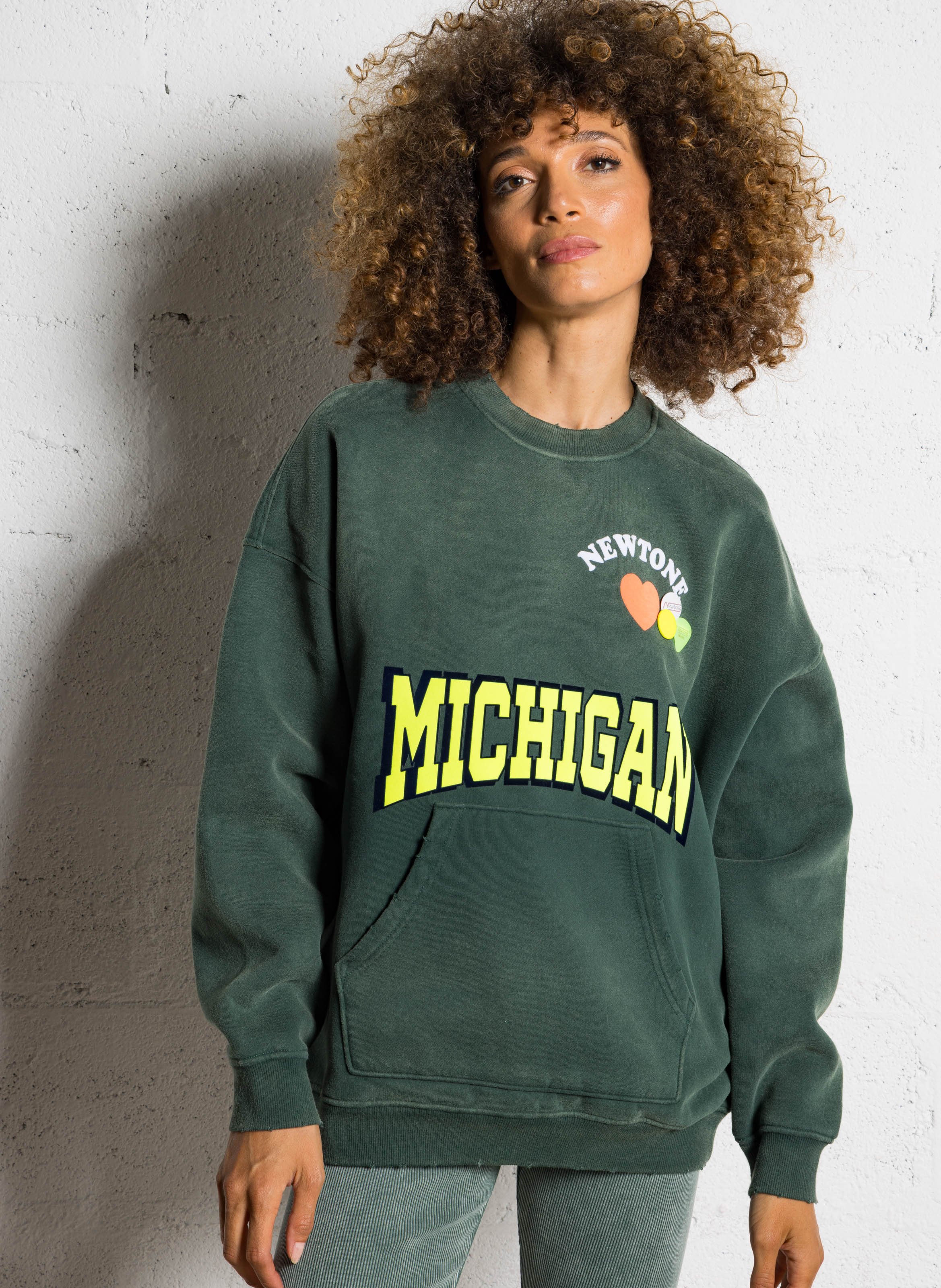 Loose-fit round-neck cotton sweatshirt with screen print NEWTONE