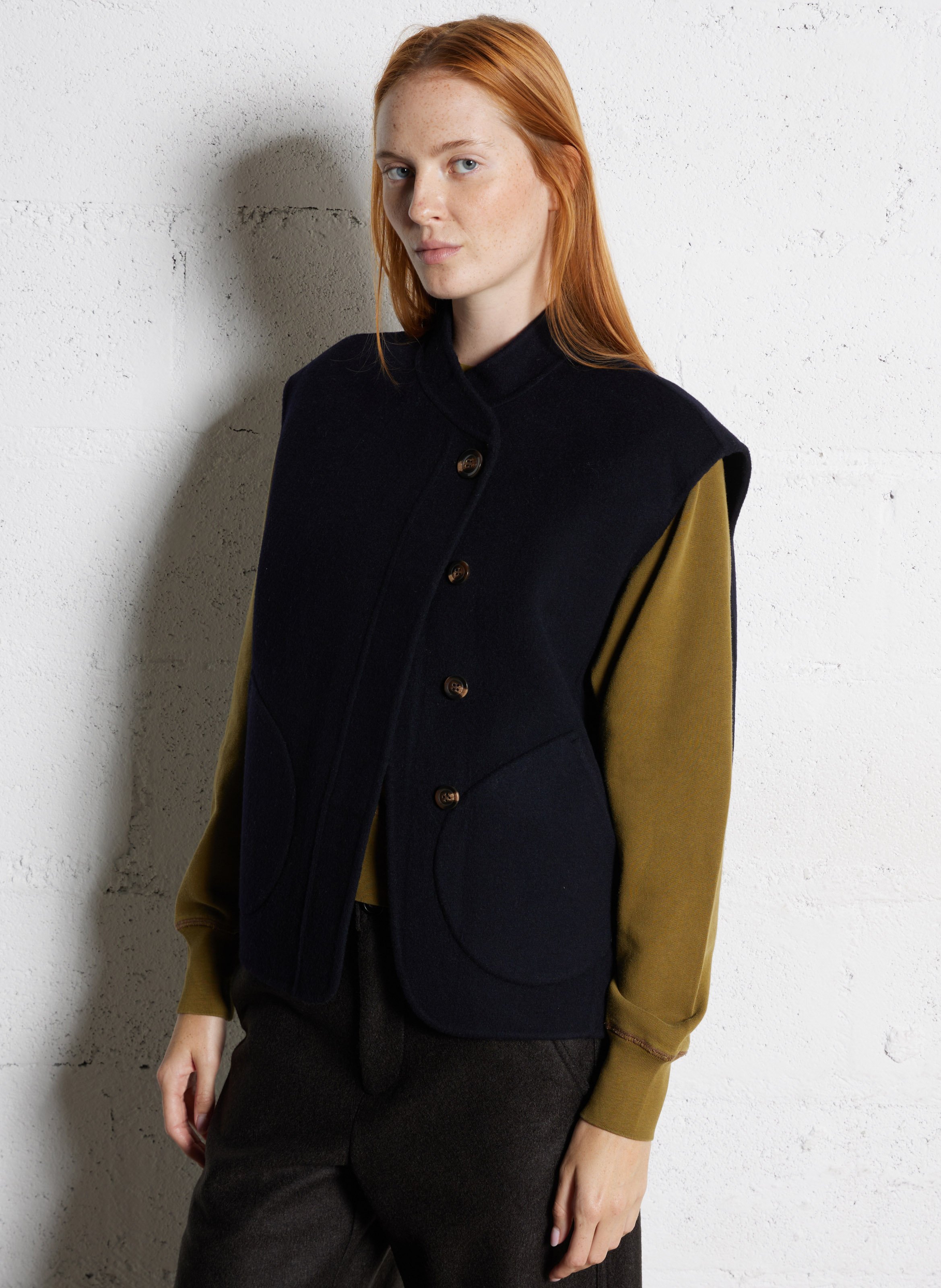 Blouson court sans manches en laine mélangée SOEUR Bleu