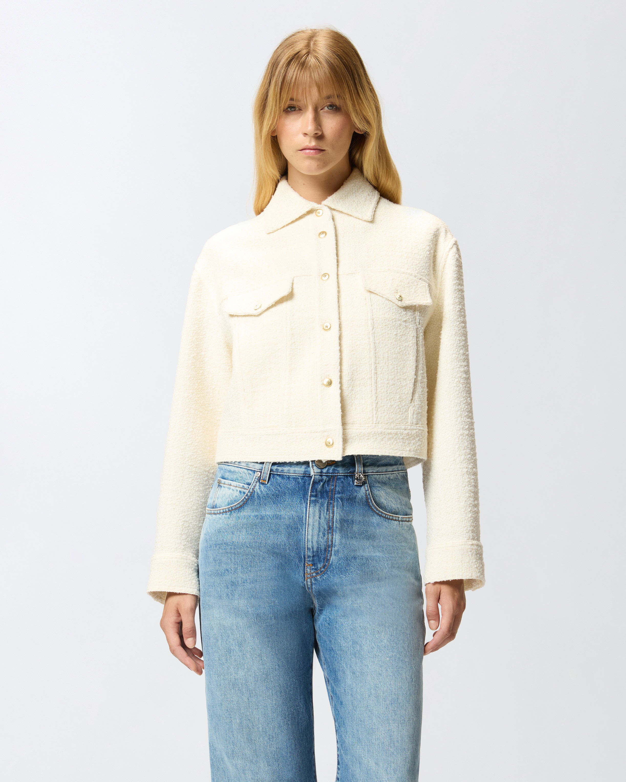 Mixed wool bouclé trucker jacket PINKO White