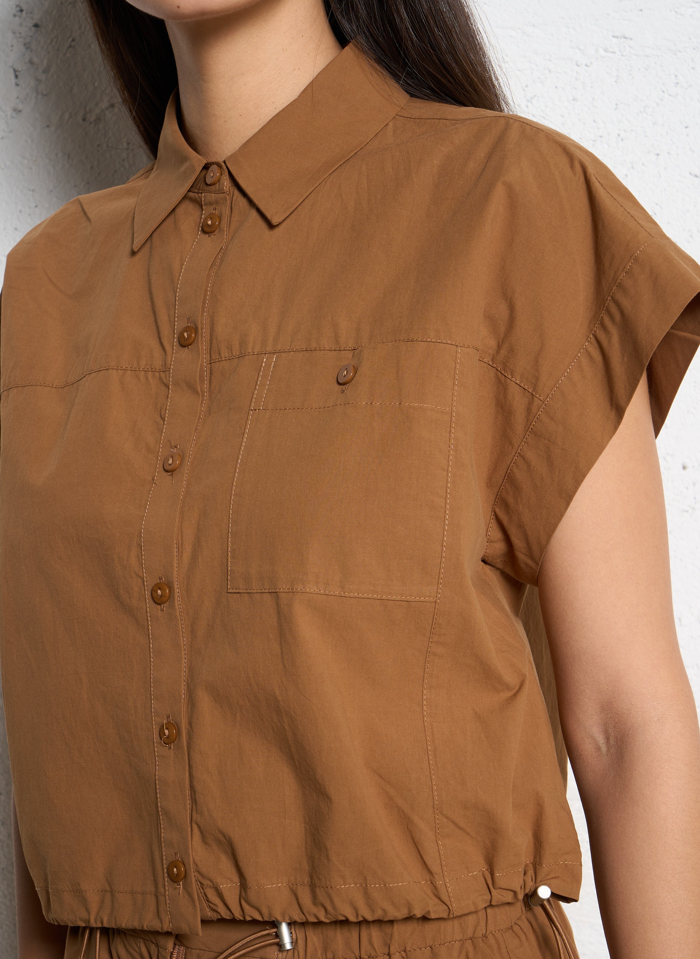 Chemise courte ample resserable unie  SUNCOO Marron