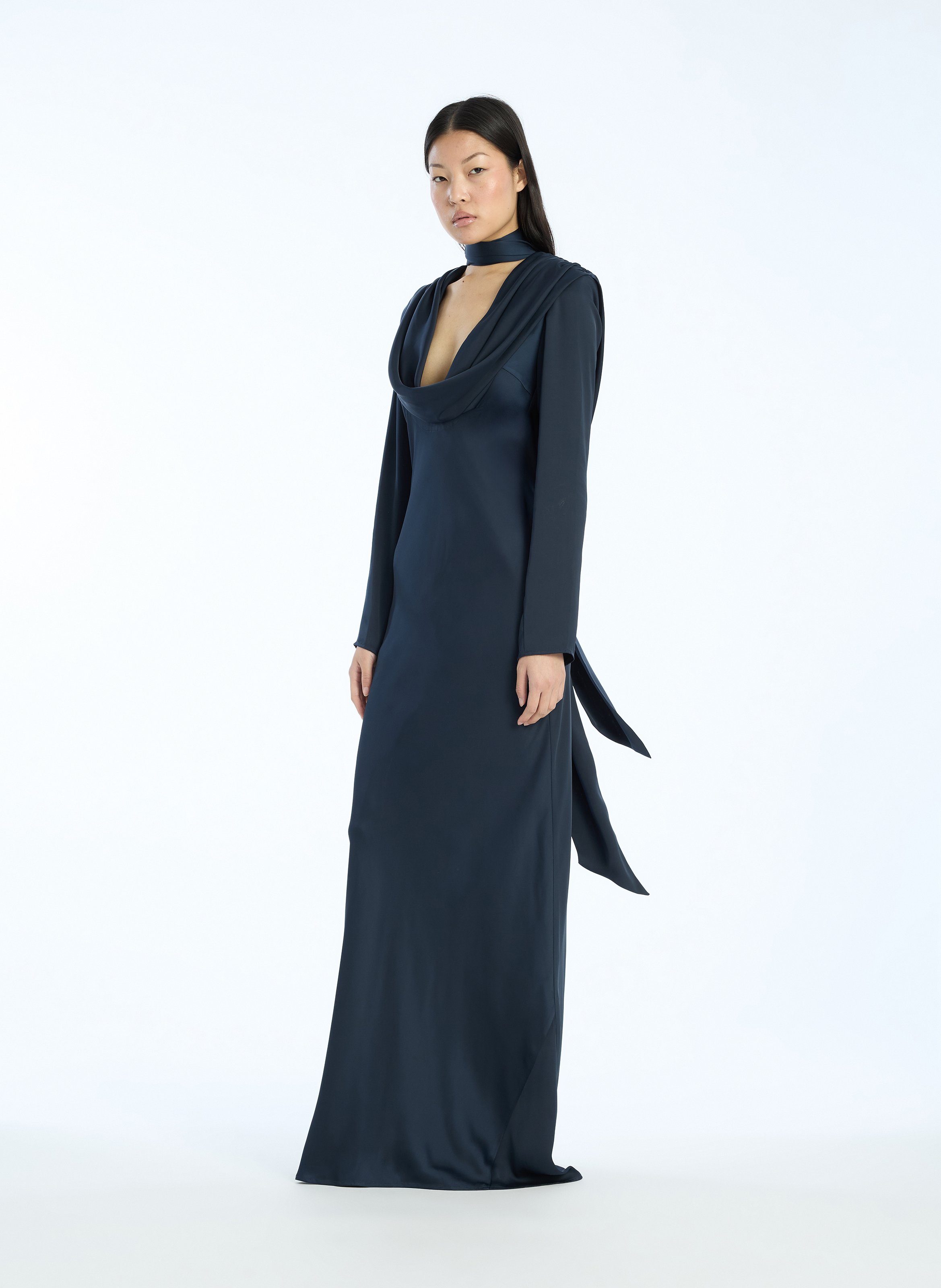 Long cowl neck maxi dress with scarf ROTATE Blue