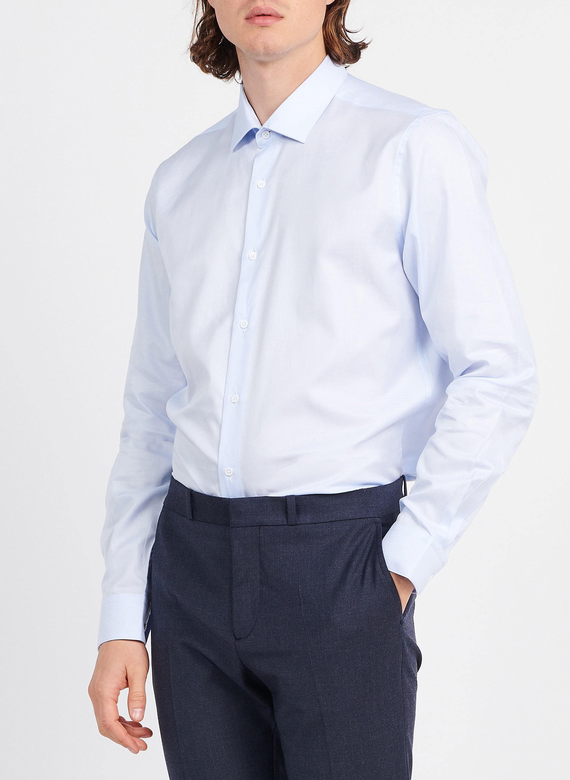 Slim-fit, katoenen overhemd met klassieke kraag ATELIER PRIVE Blauw