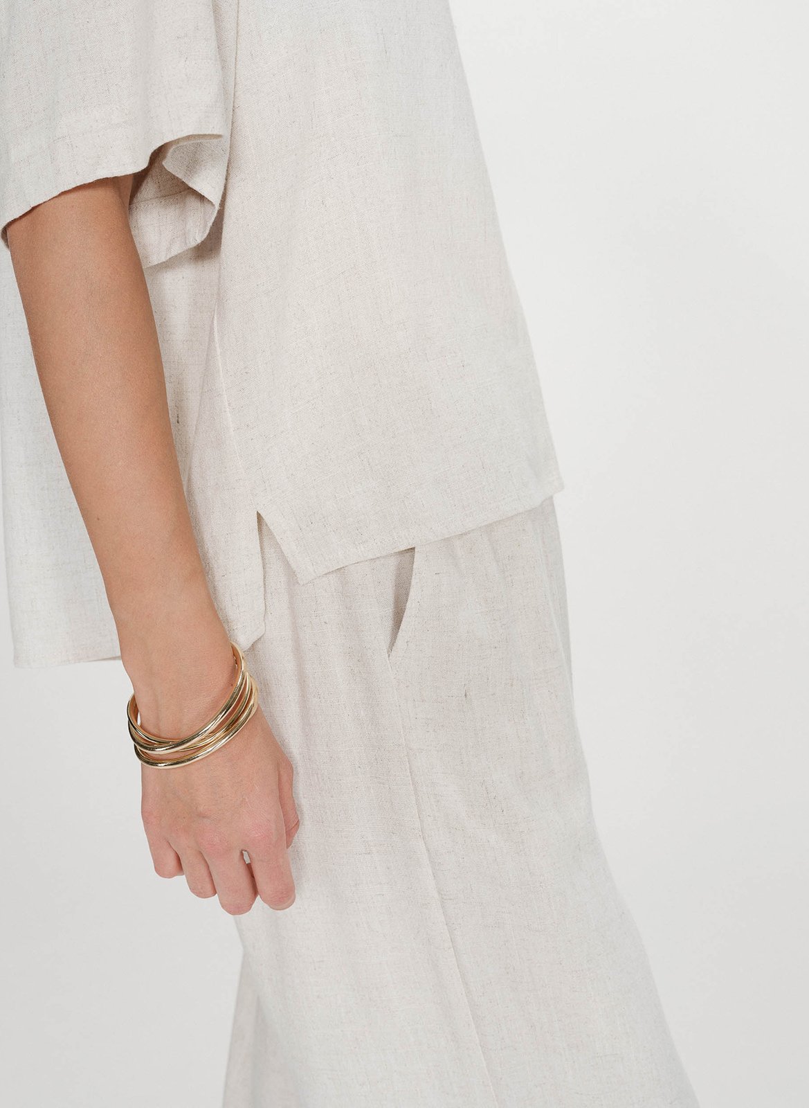 Top droit col V GRACE ET MILA Beige