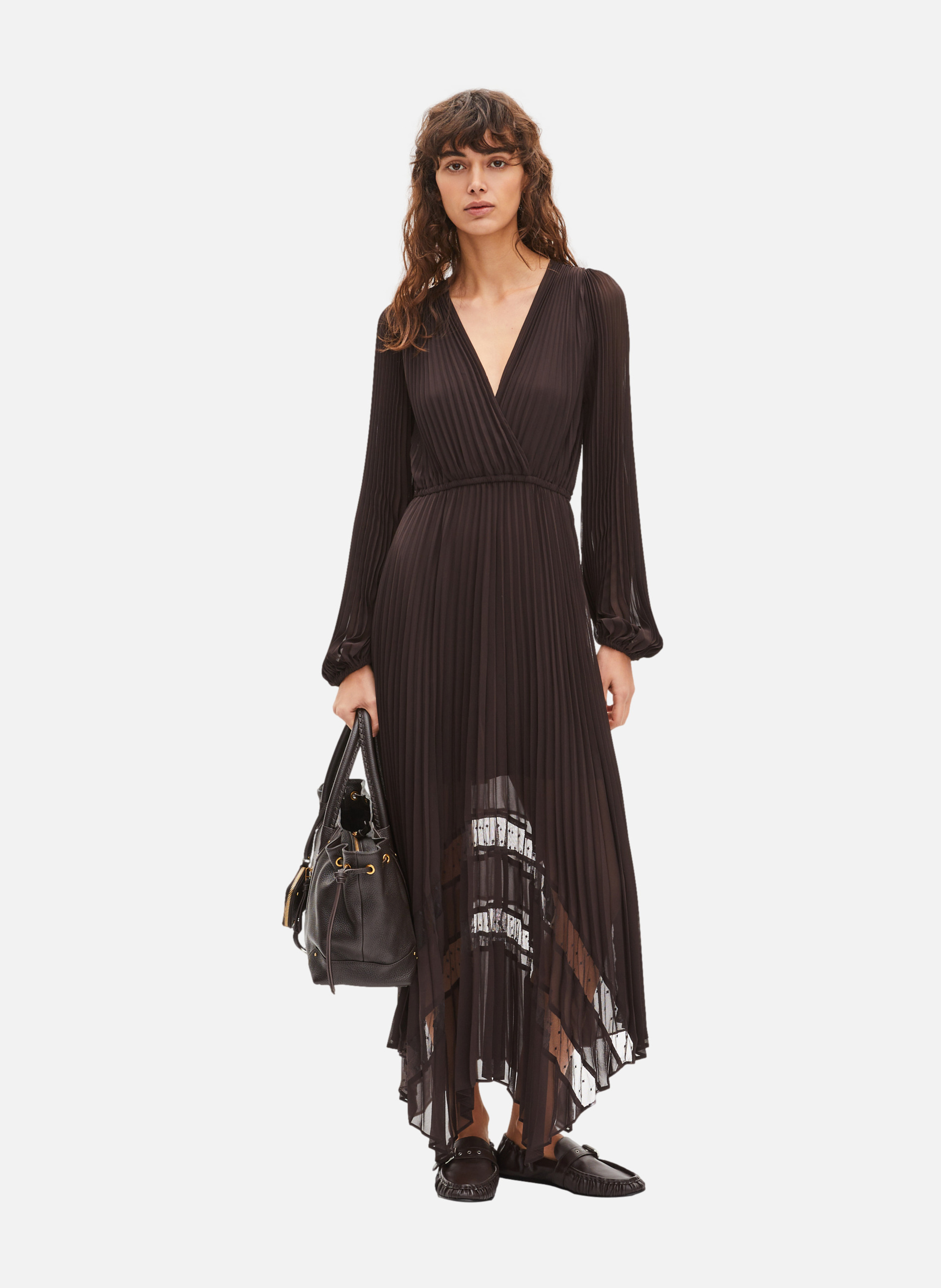 Long pleated dress THE KOOPLES Brown