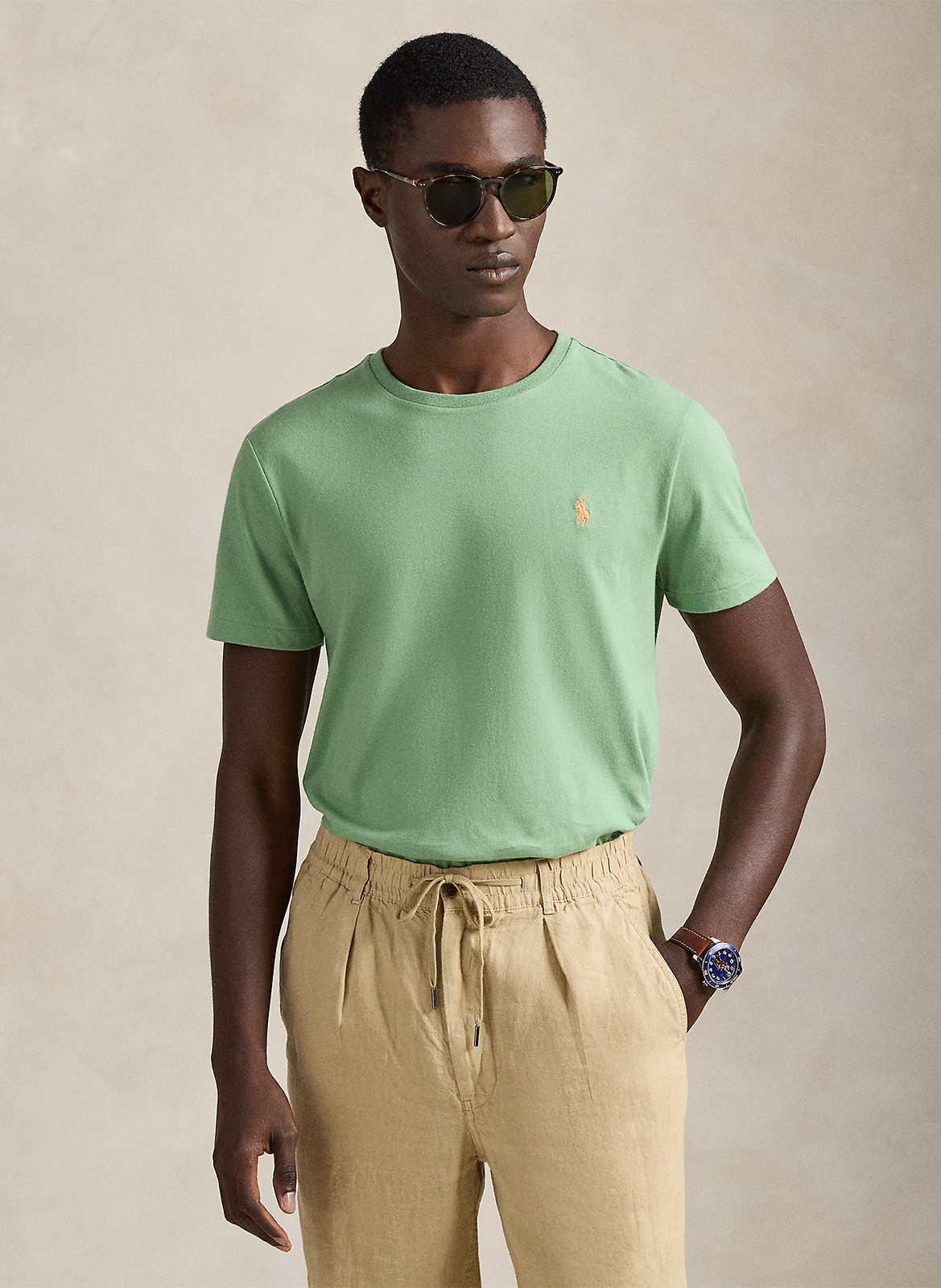 Mottled round-neck cotton-blend T-shirt POLO RALPH LAUREN Green