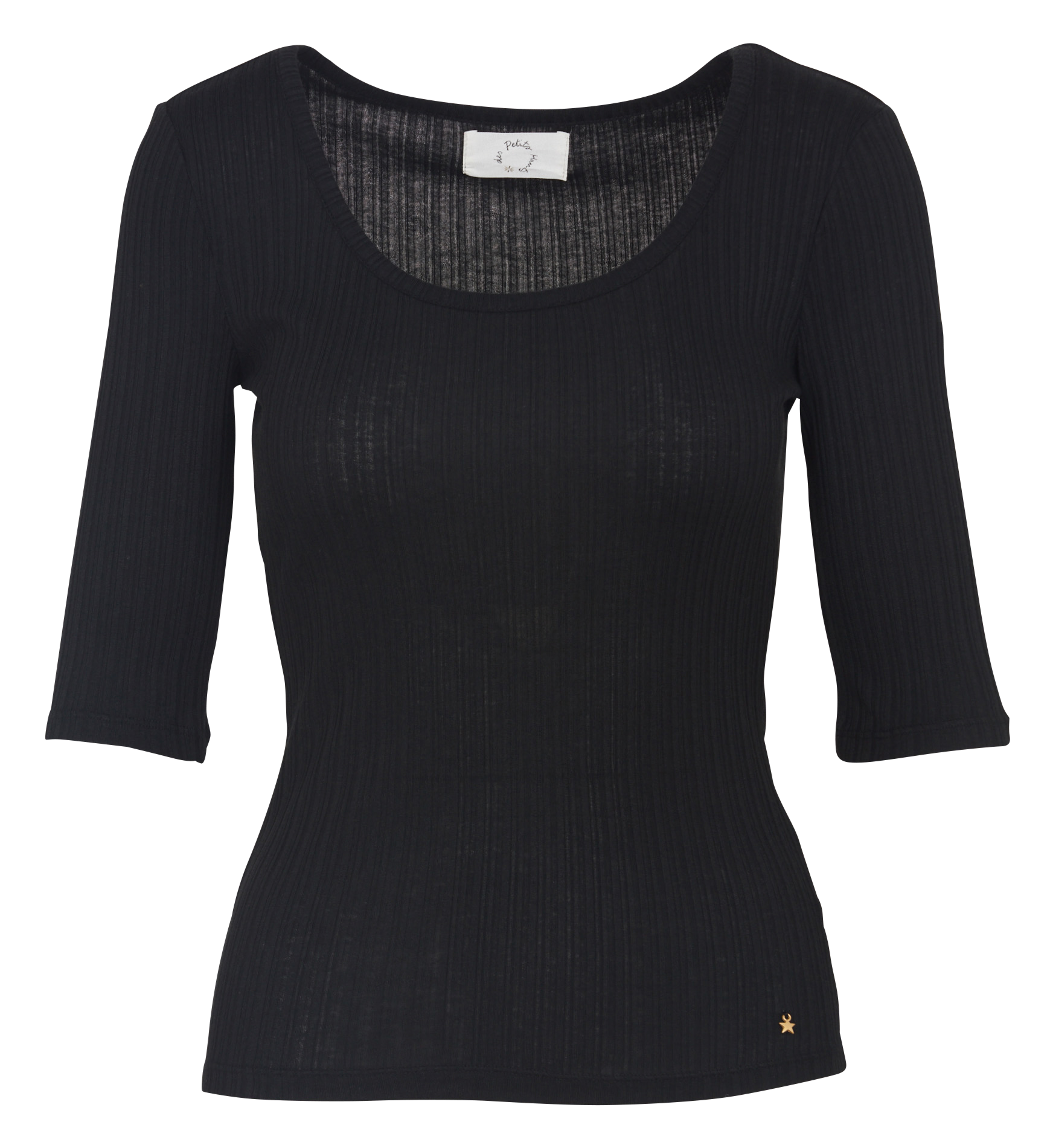 Tee-shirt aderente con scollo rotondo in misto cotone biologico DES PETITS HAUTS Nero