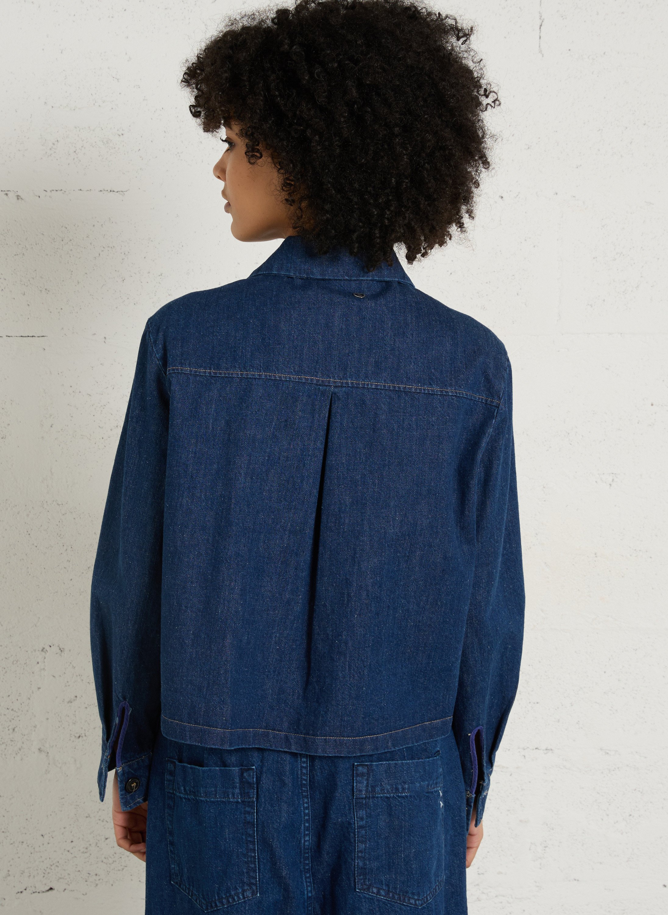 Straight cotton jacket with classic collar PLEASE Blue