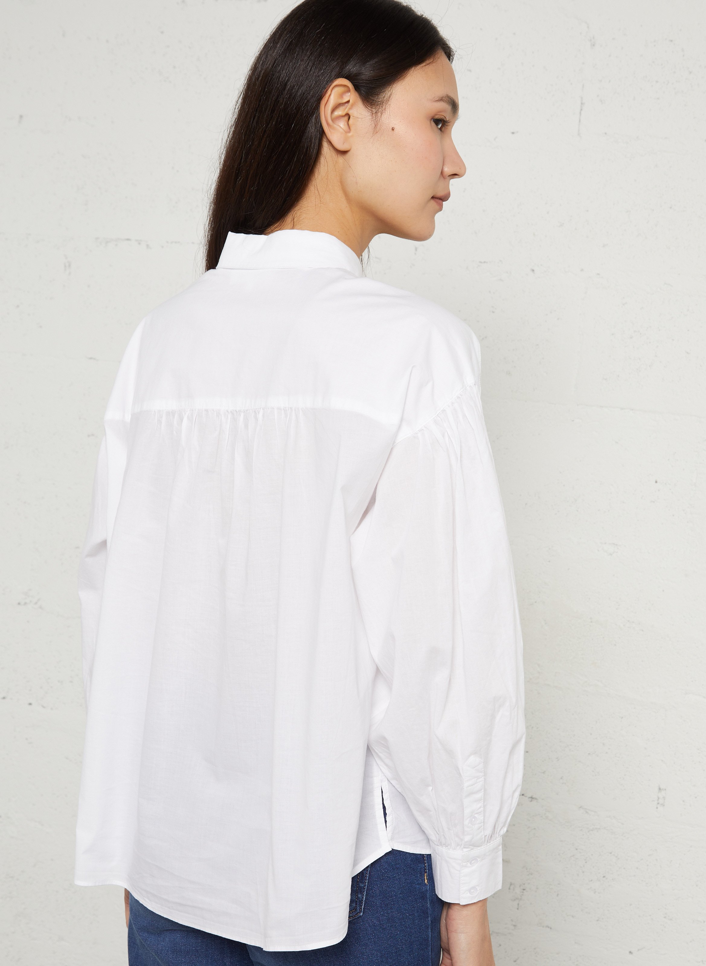 Weit geschnittene Baumwollbluse mit klassischem Kragen SUD EXPRESS Weiss