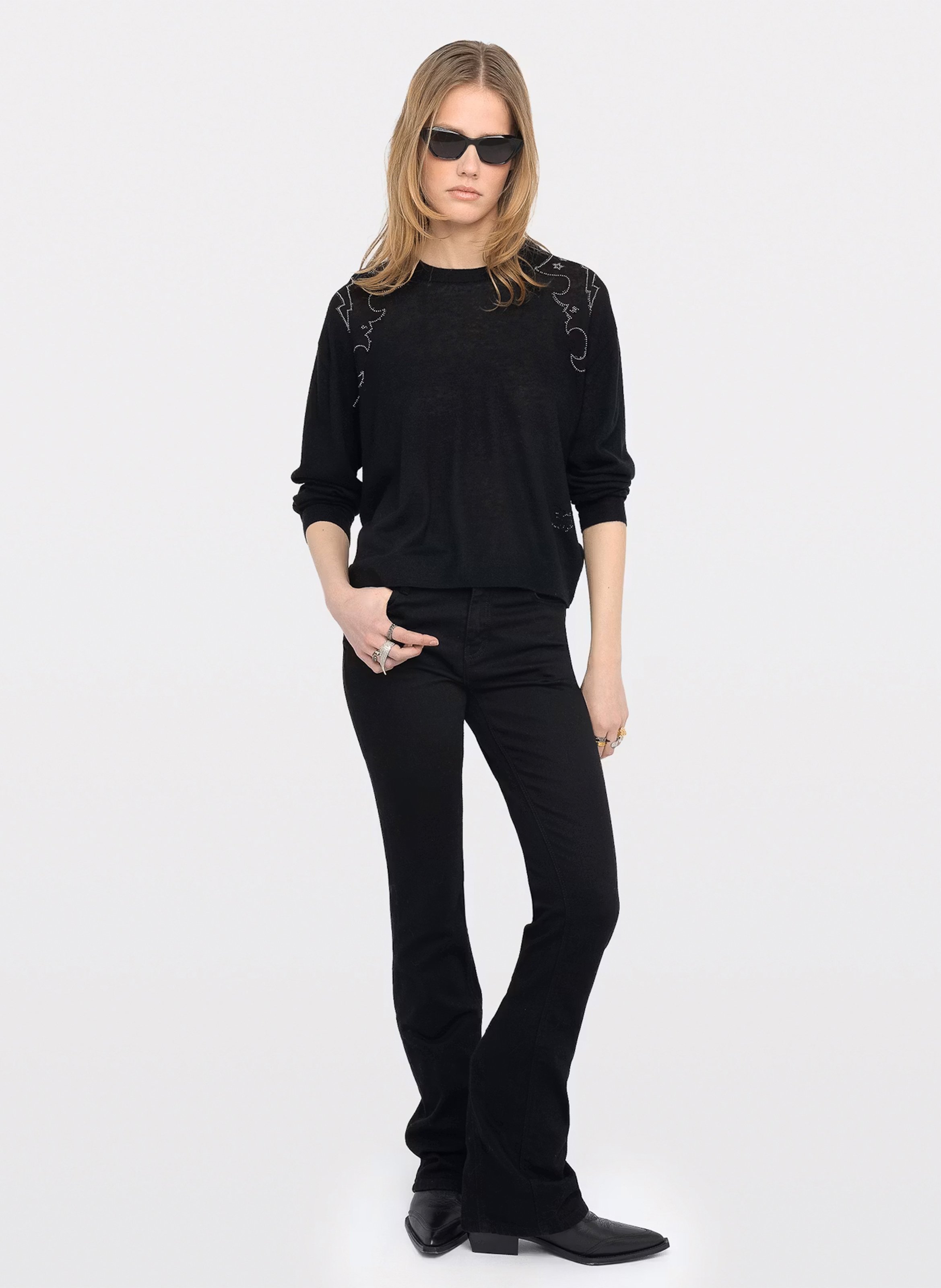 Gerader Pullover mit Strass aus Kaschmir ZADIG&VOLTAIRE Schwarz