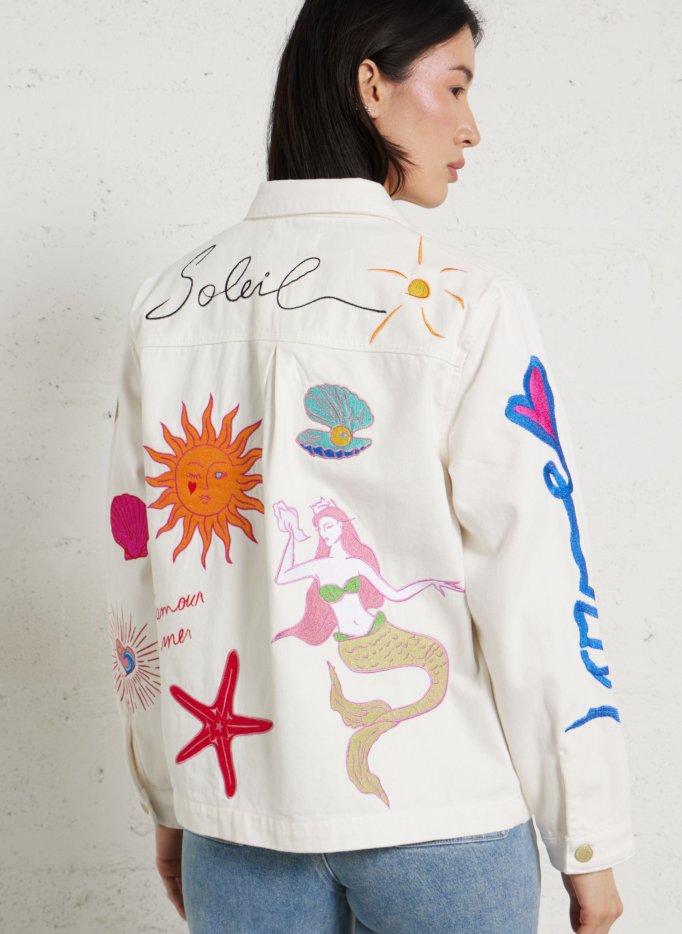 Veste droite en coton brodé LA PETITE ETOILE Blanc