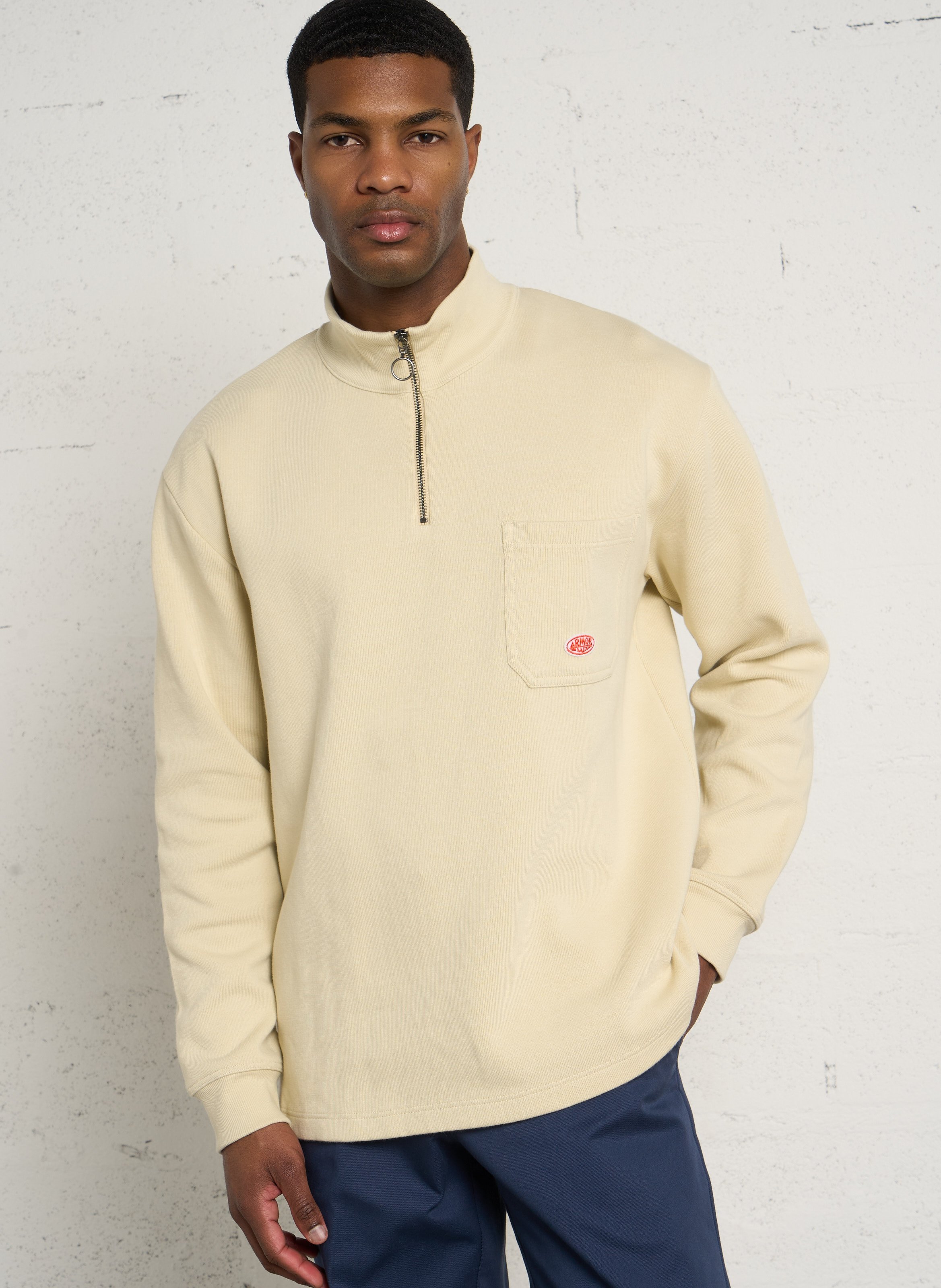 Weiter Pullover aus Bio-Baumwolle mit Stehkragen und Reißverschluss ARMOR LUX