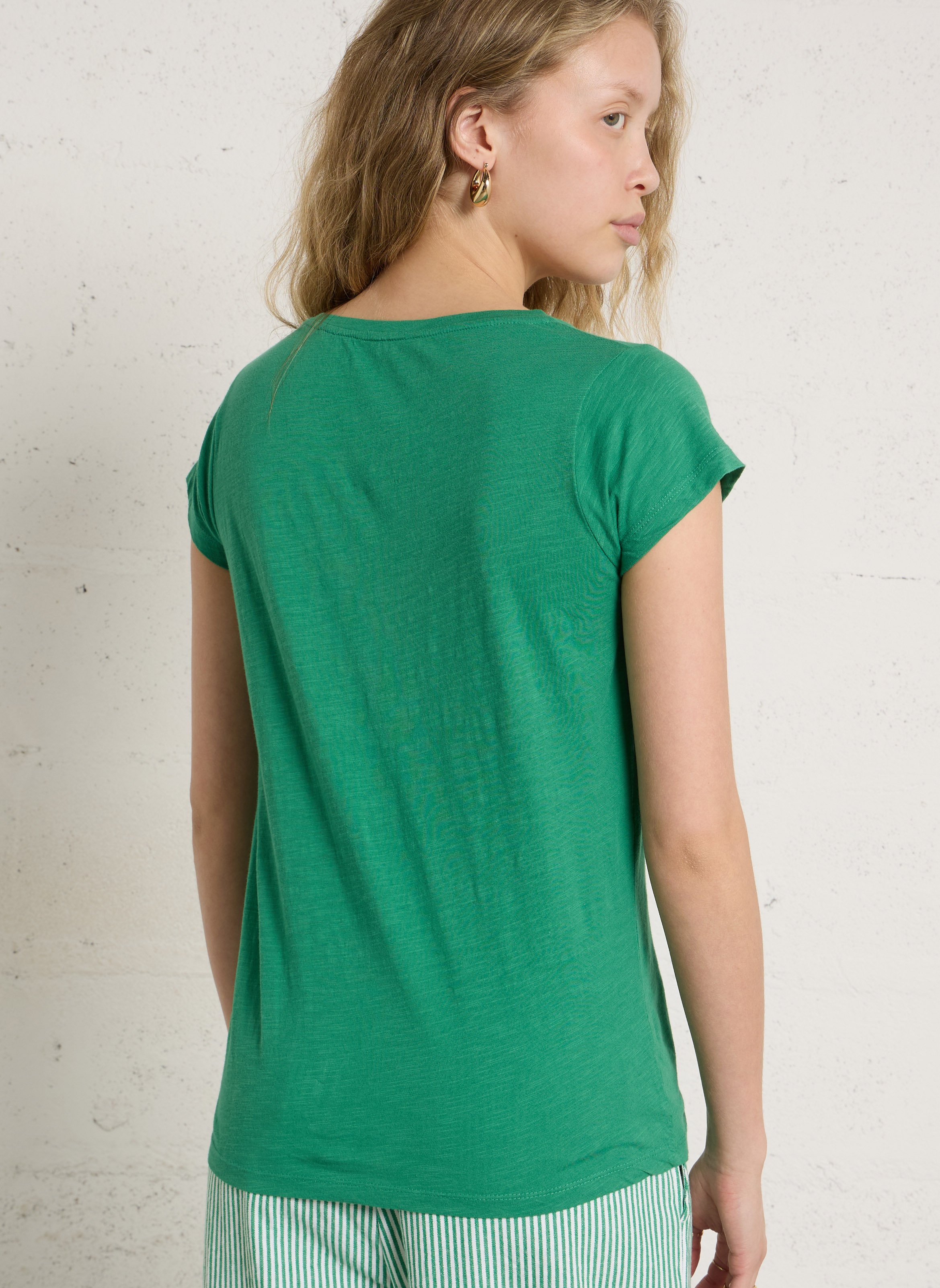 V-neck organic cotton T-shirt LEON & HARPER Green