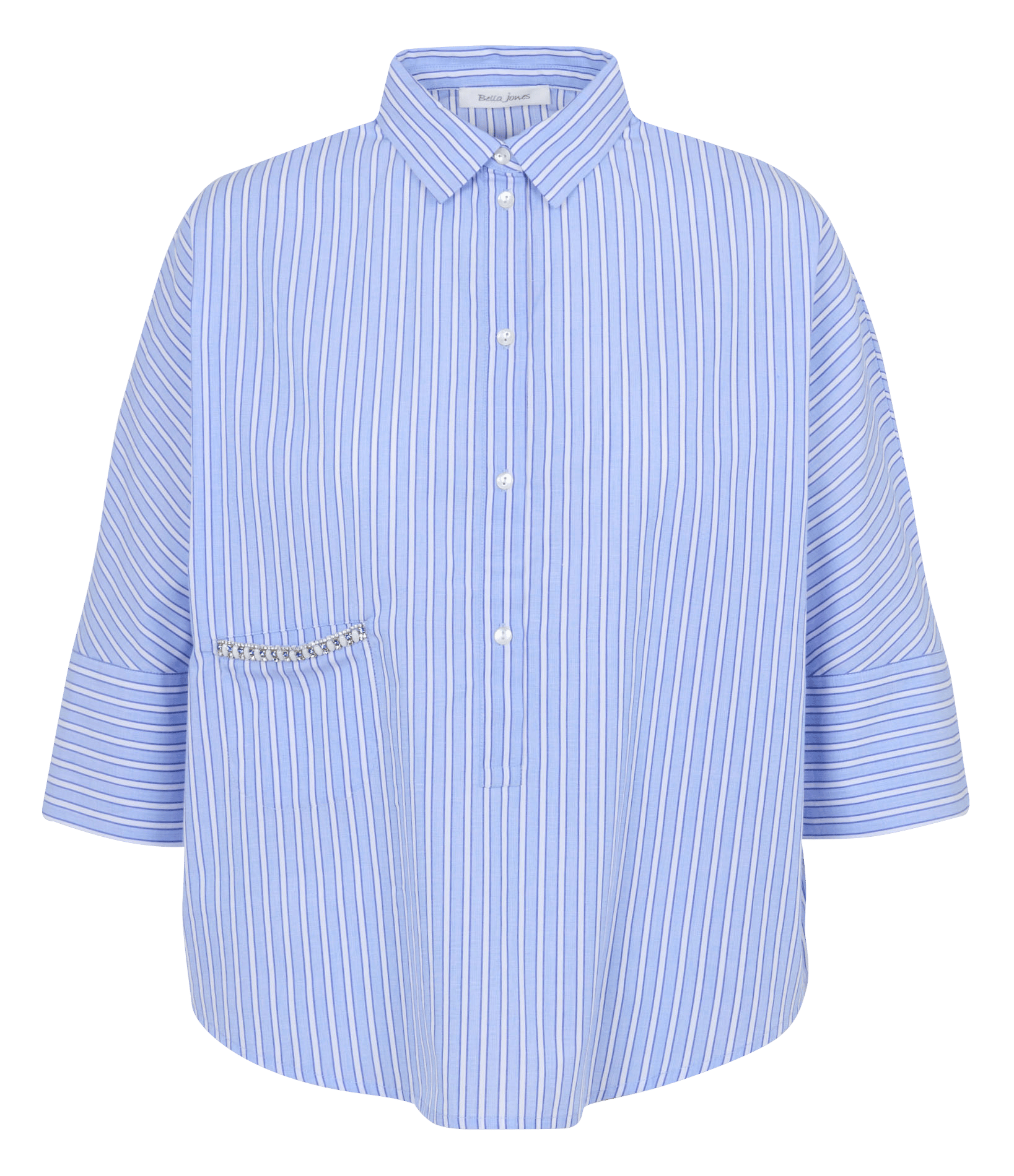 Chemise col classique manches contrastantes en coton BELLA JONES Blue