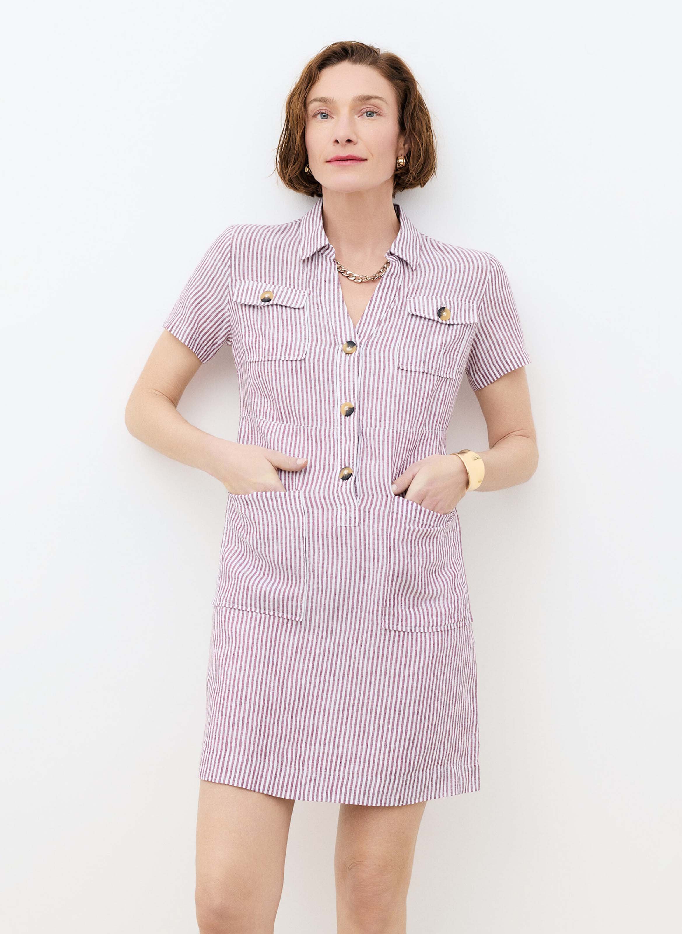 Robe droite en lin CAROLL Rouge